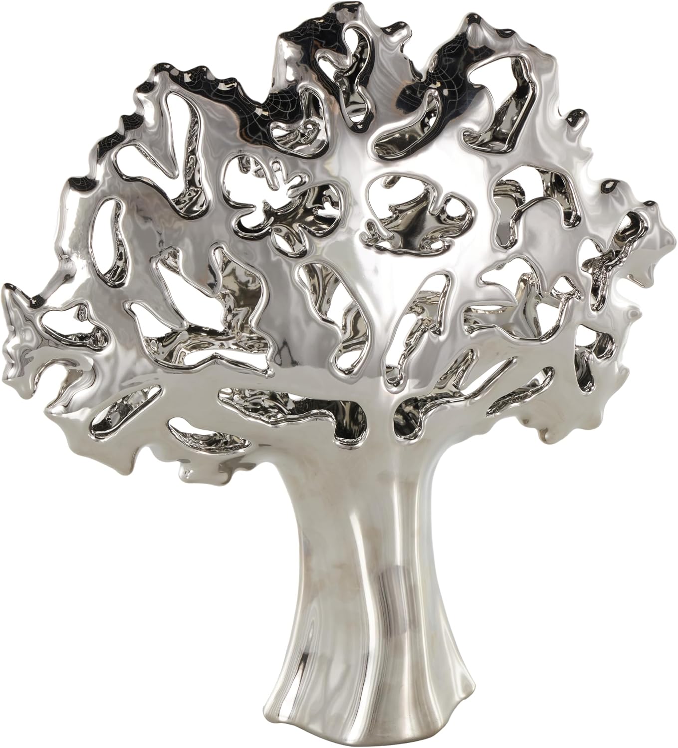 Ceramic Tree Decorative Sculpture Glossy Home Decor Statue / Silver / 15 x 5 x 16