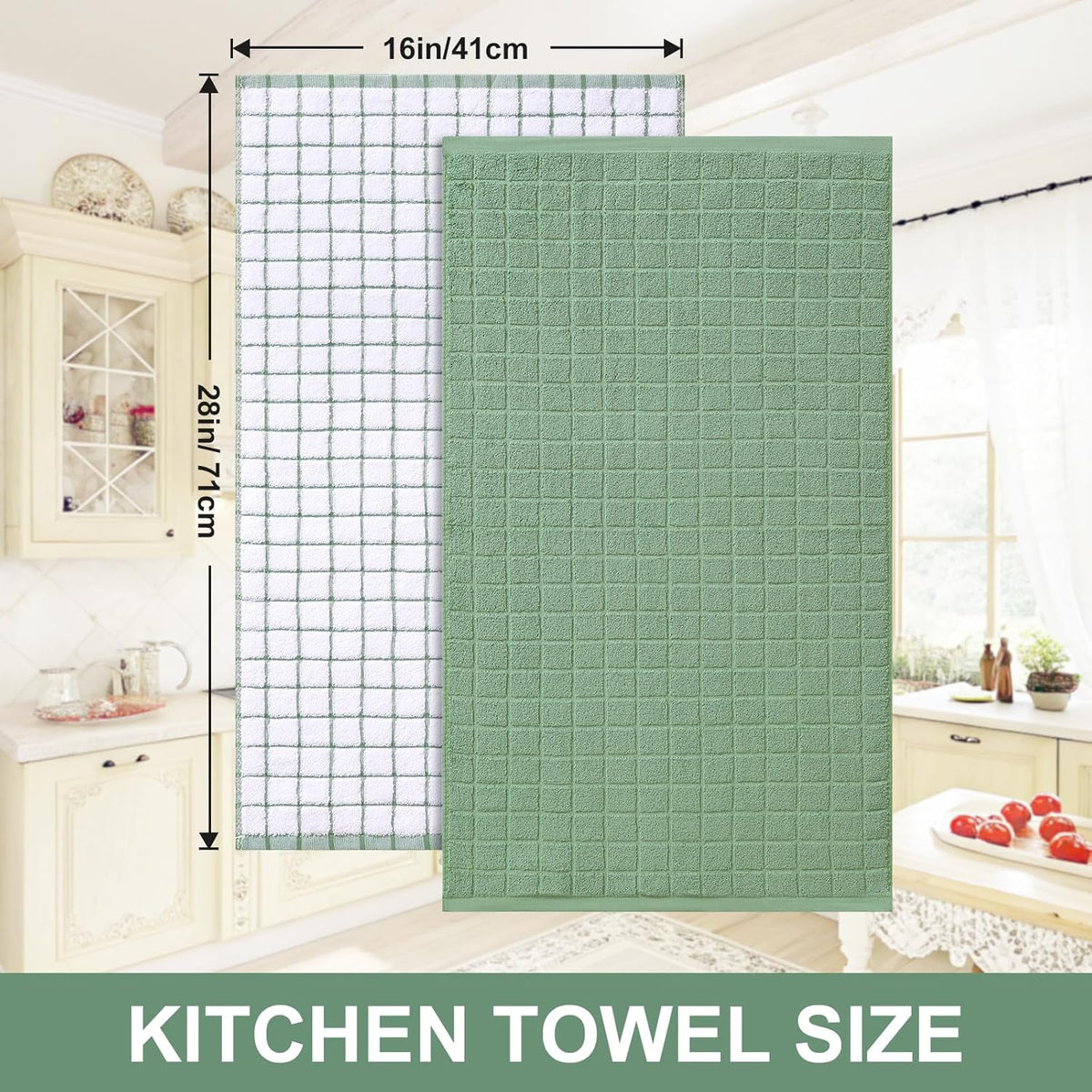 Homaxy Large Premium Cotton Kitchen Towels 16"x 28", 8 Pack, Grass Green | Natural Ring Spun 390 GSM Dish Towels, Super