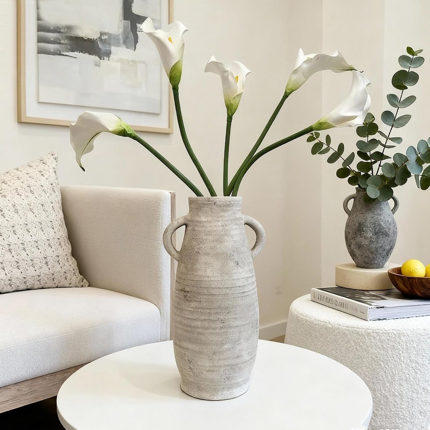 Ceramic Rustic Farmhouse Vase / 203-1-12in / White / 12 Inch