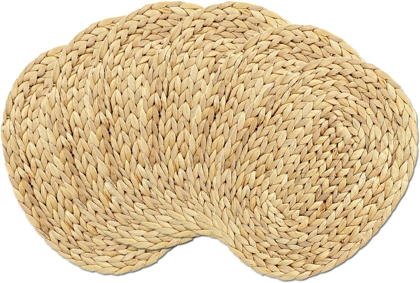Oval Woven Placemats Set of 6, Natural Water Hyacinth Charger Plates Non-Slip Weave Placemats Farmhouse Straw Braided