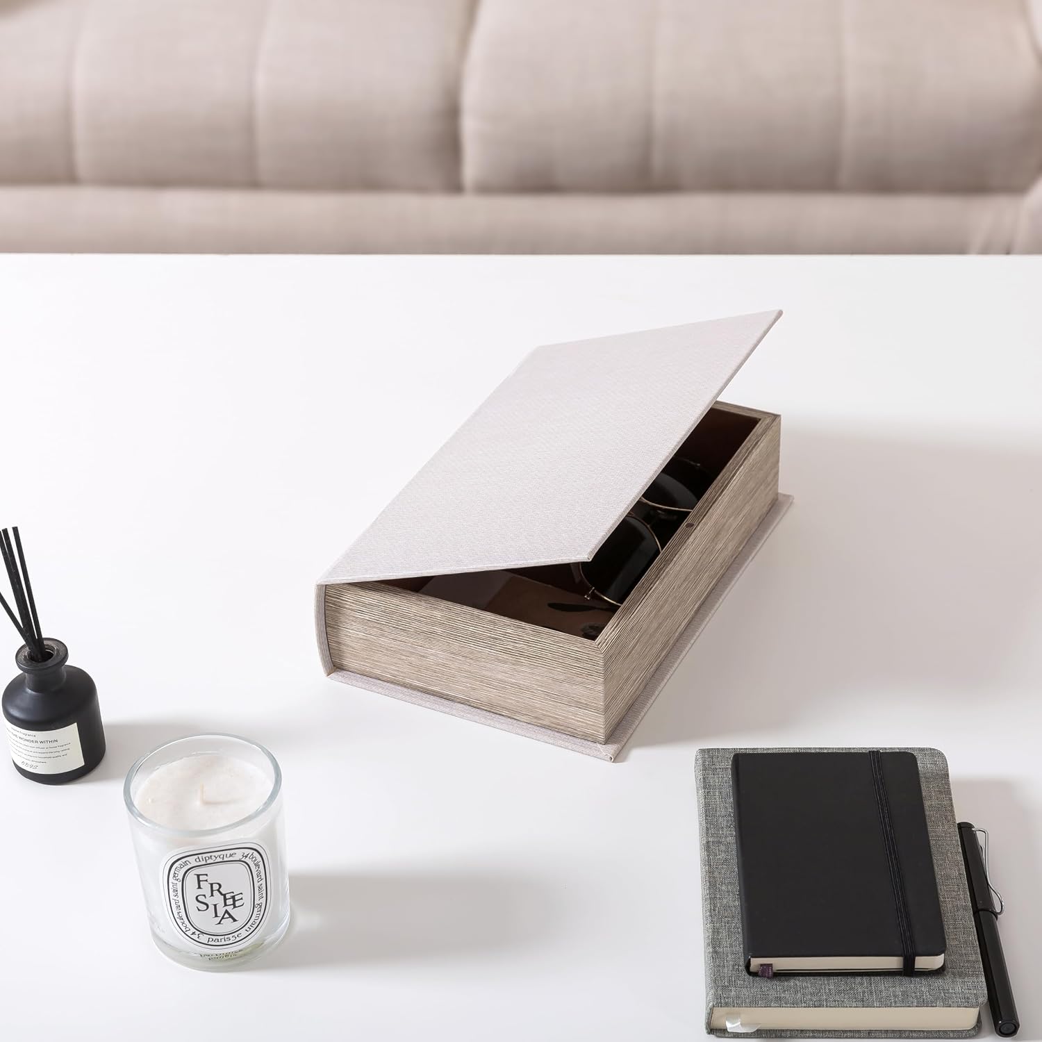 Faux Book Storage Box / Linen / 10.6 x 7.1 x 2.75