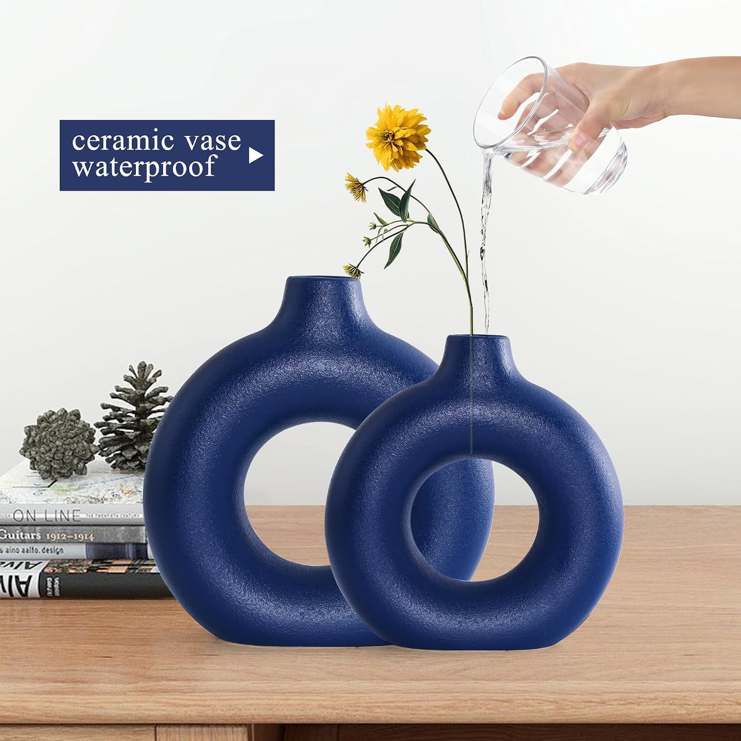 Ceramic Vase / Blue / Donut / Set of 2