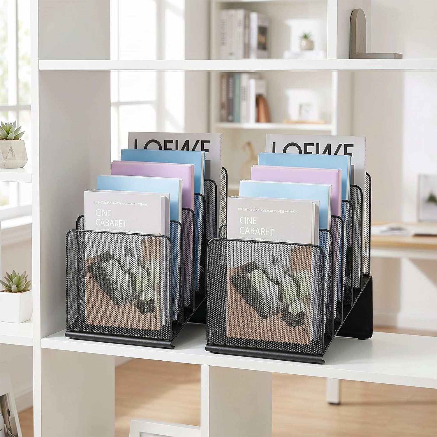 LEKETREE File Organizer for Desk, File Folder Organizer with 5-Section Vertical Rack, Suitable for Home Office Document