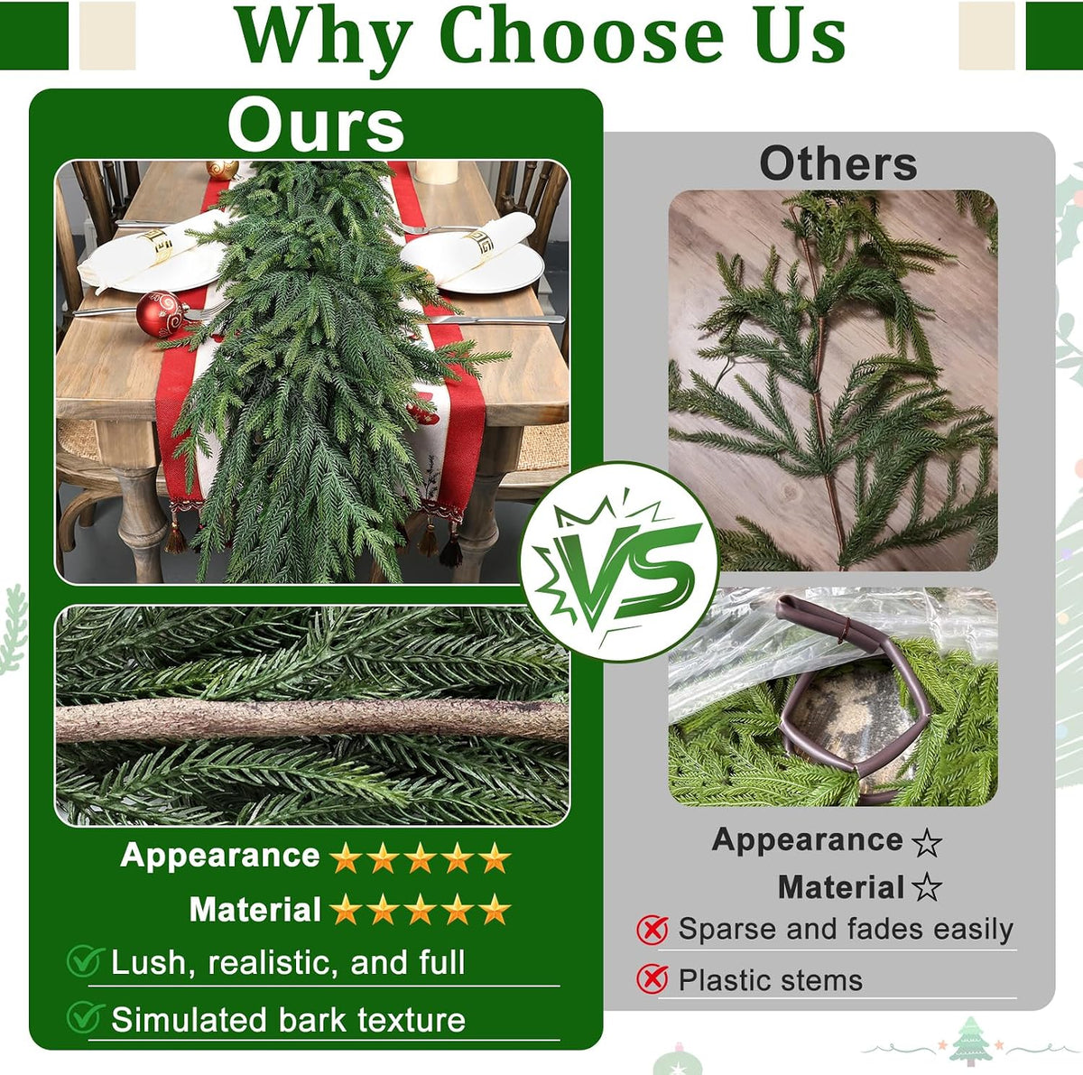 Artgar 12Ft (2 * 6ft) Christmas Pine Garland, 2 Pcs Real Touch Pine Garland | Artificial Realistic Greenery Garlands