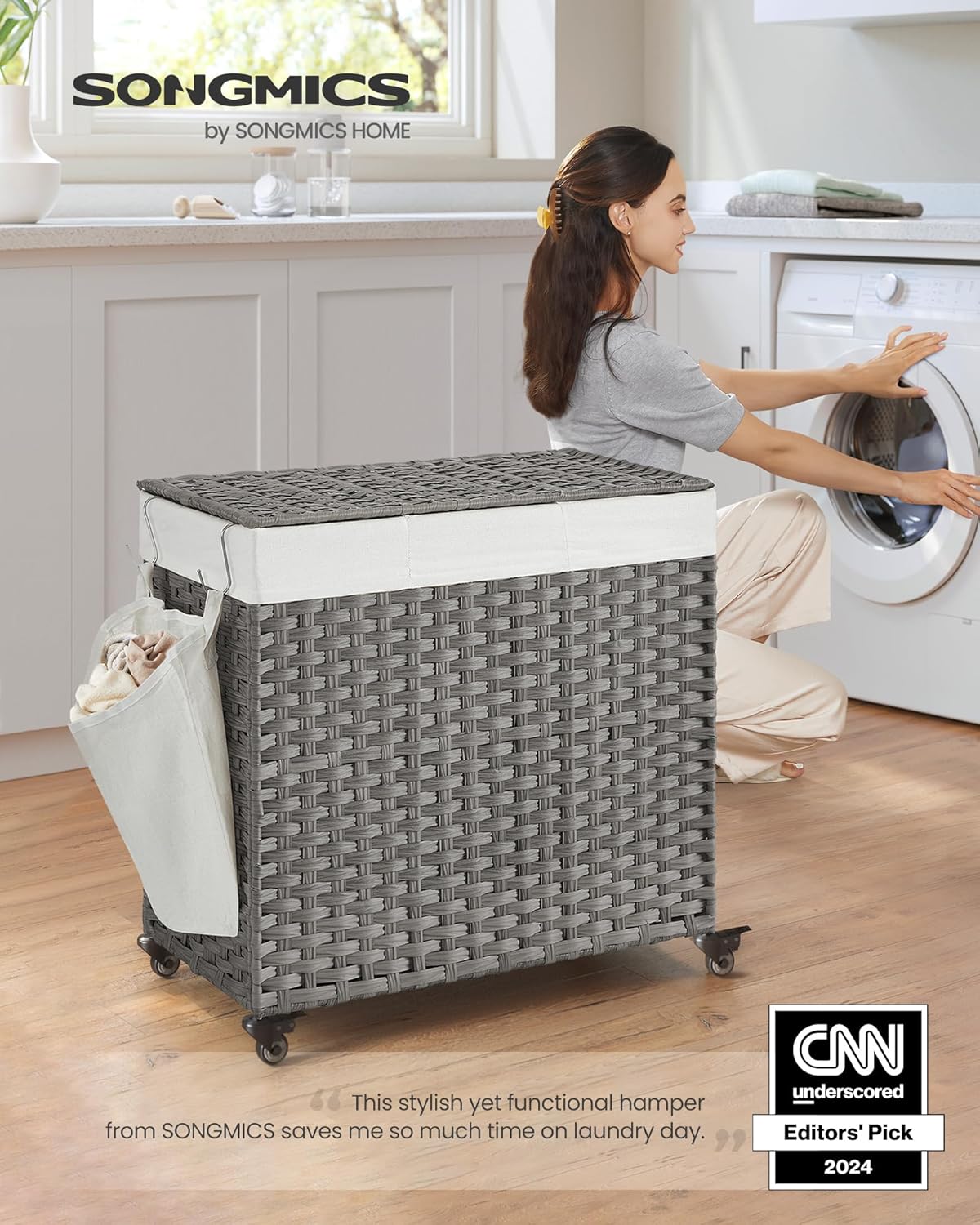 Rolling Laundry Basket / 140 L / Gray