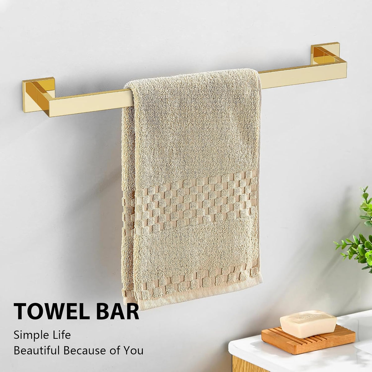 YACVCL 5-Piece Bathroom Hardware Accessories Set 23.6 inch Towel Bar Set Modern Towel Rack Set Stainless Steel Wall