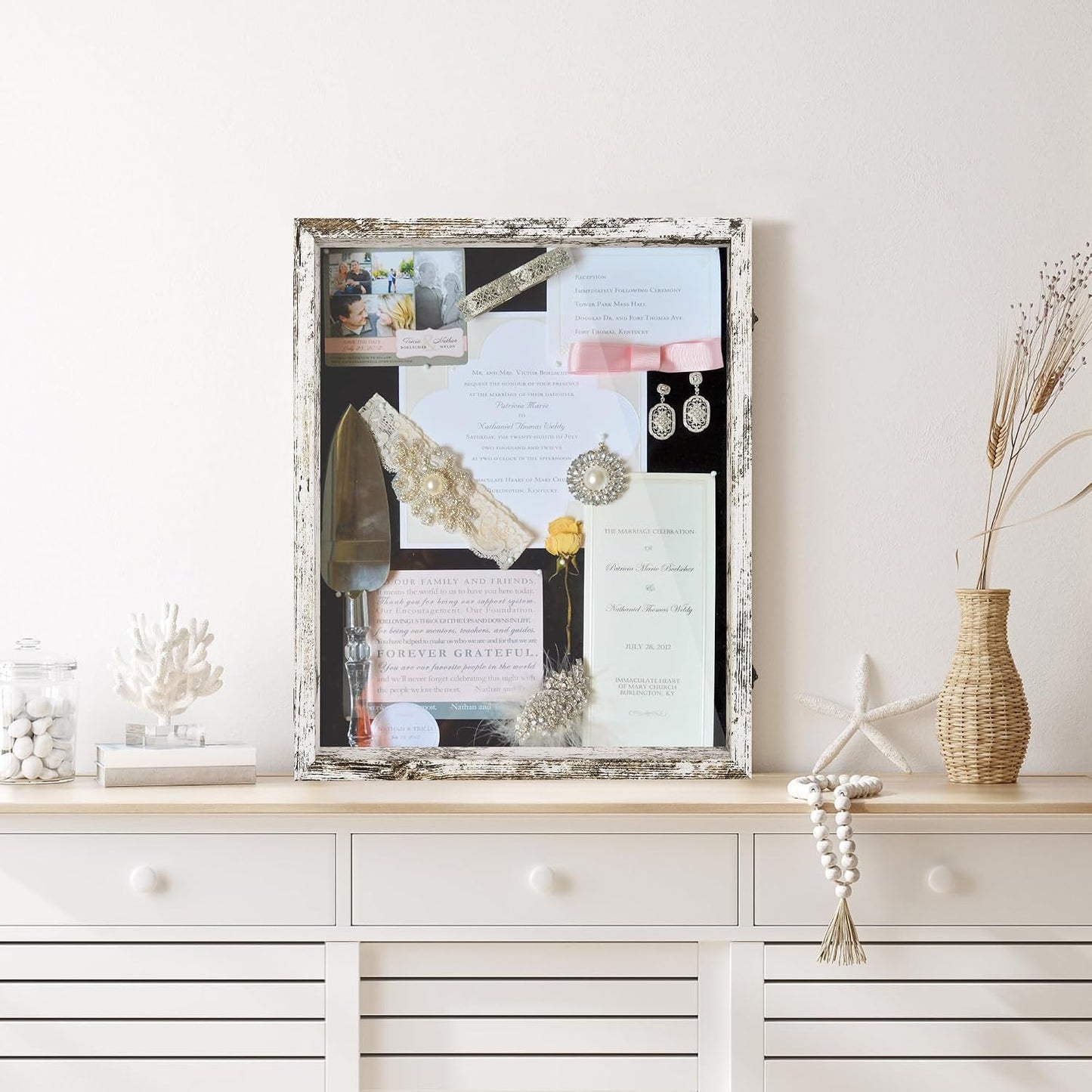 Large Shadow Box Frame 16x20 Display Case, White Wedding Bouquet Memory Box | Hinged Front Open Door with Plexiglass