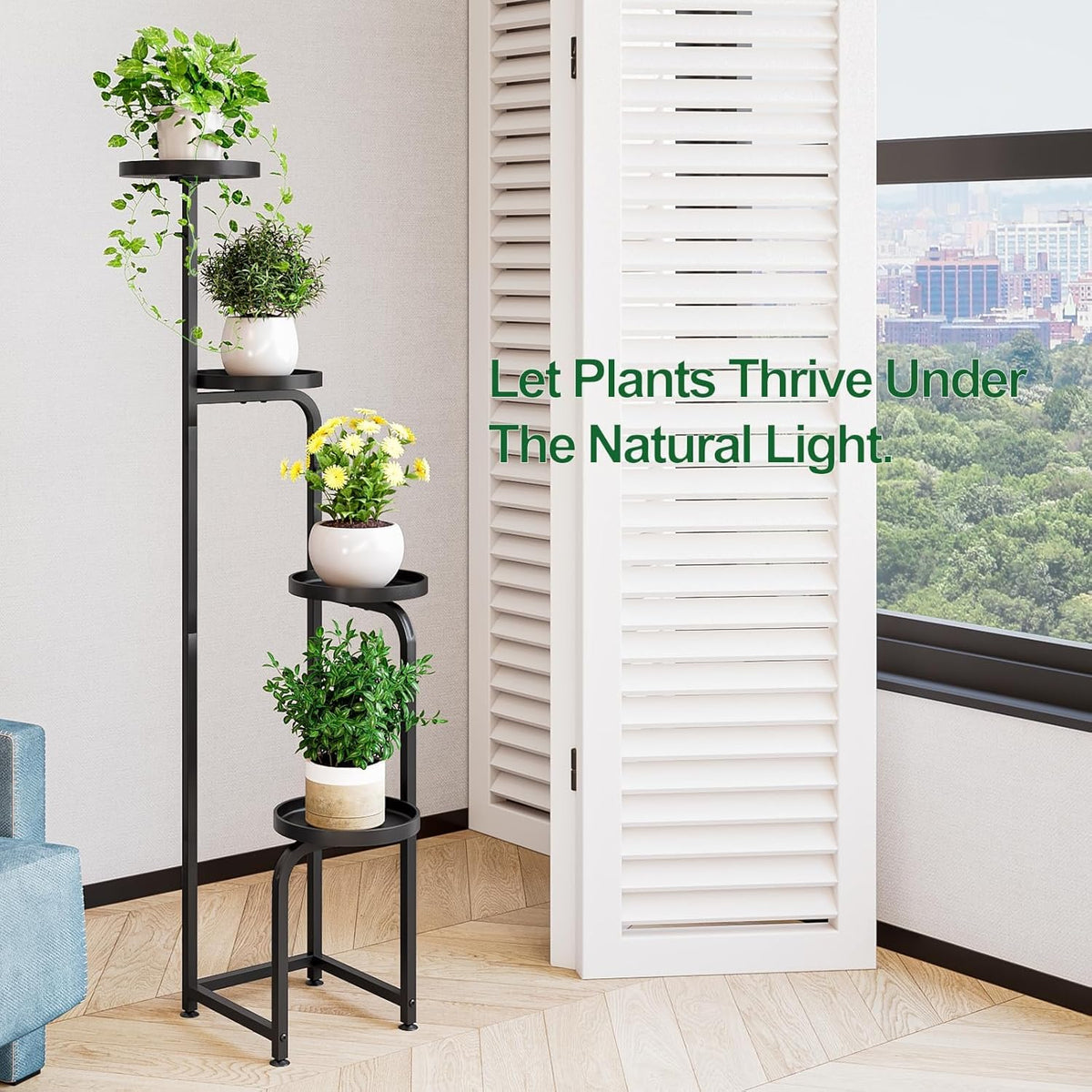 INGIORDAR Plant Stand Indoor Outdoor Corner Tall Plant Shelf 4 Tier Metal | Space-saving Tiered Design Displays