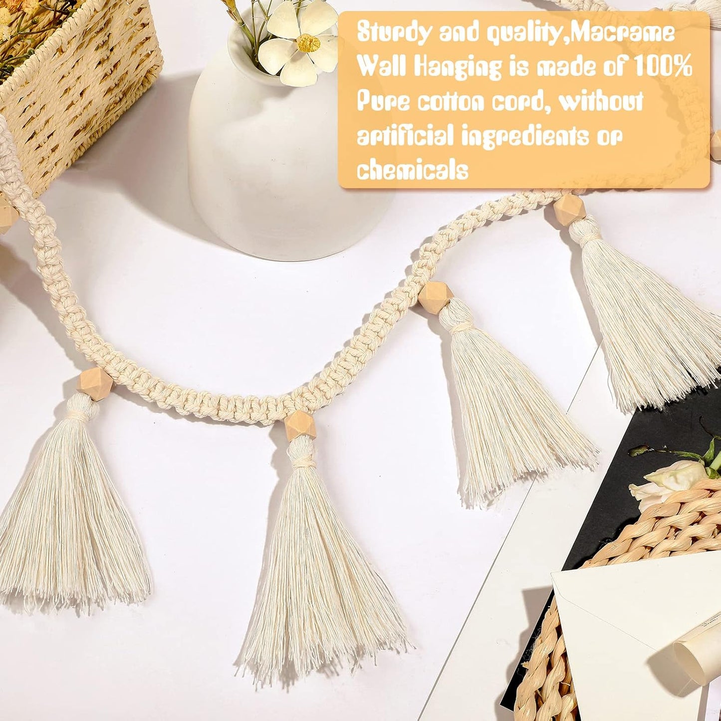 Boho Macrame Tassel Garland for Classroom Decor Hanging Tassel Garland / 47.2 Inch / Set of 4