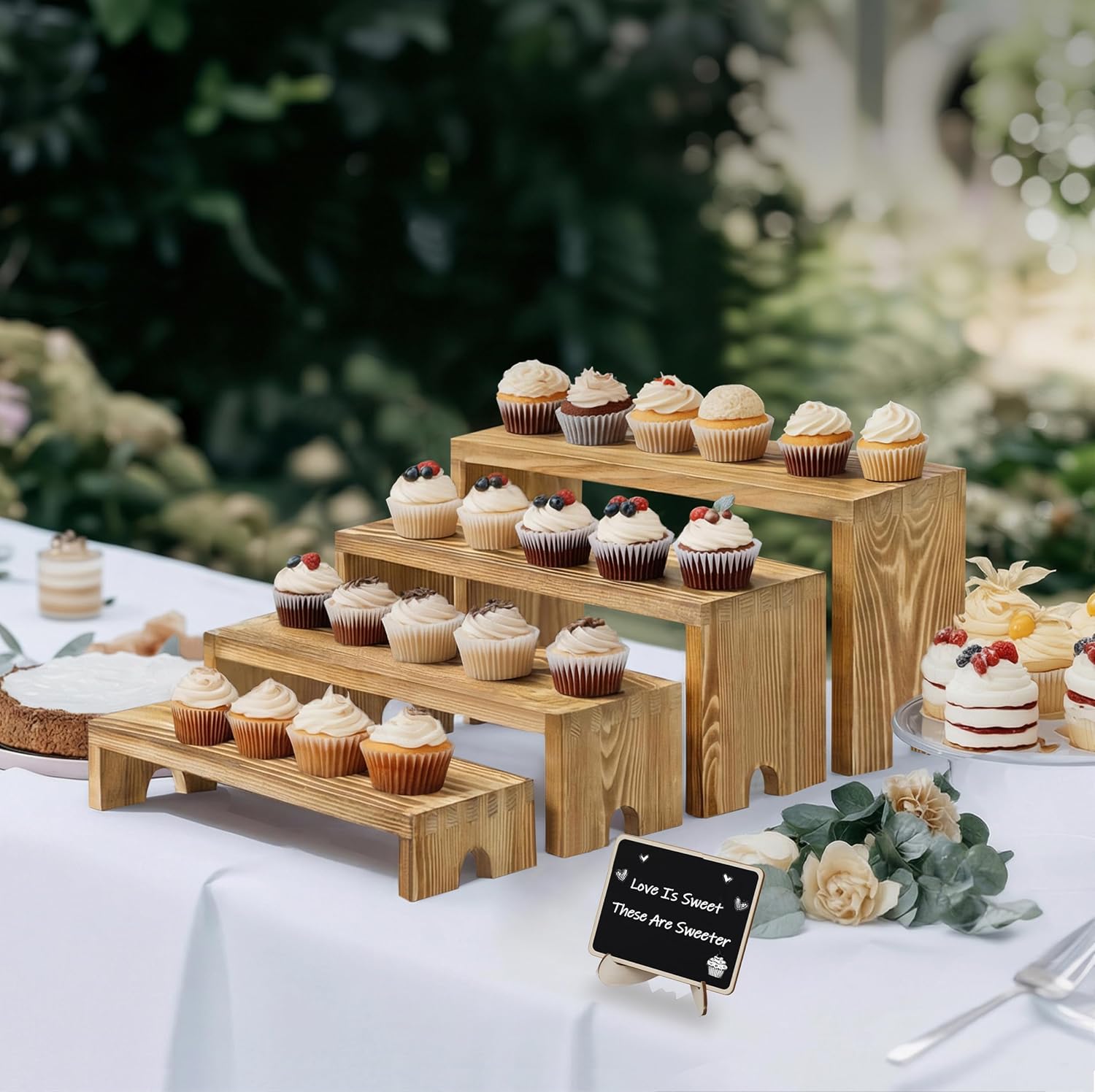 Stackable Modular Cupcake Stand Buffet Risers / Natural Wood / Set of 2