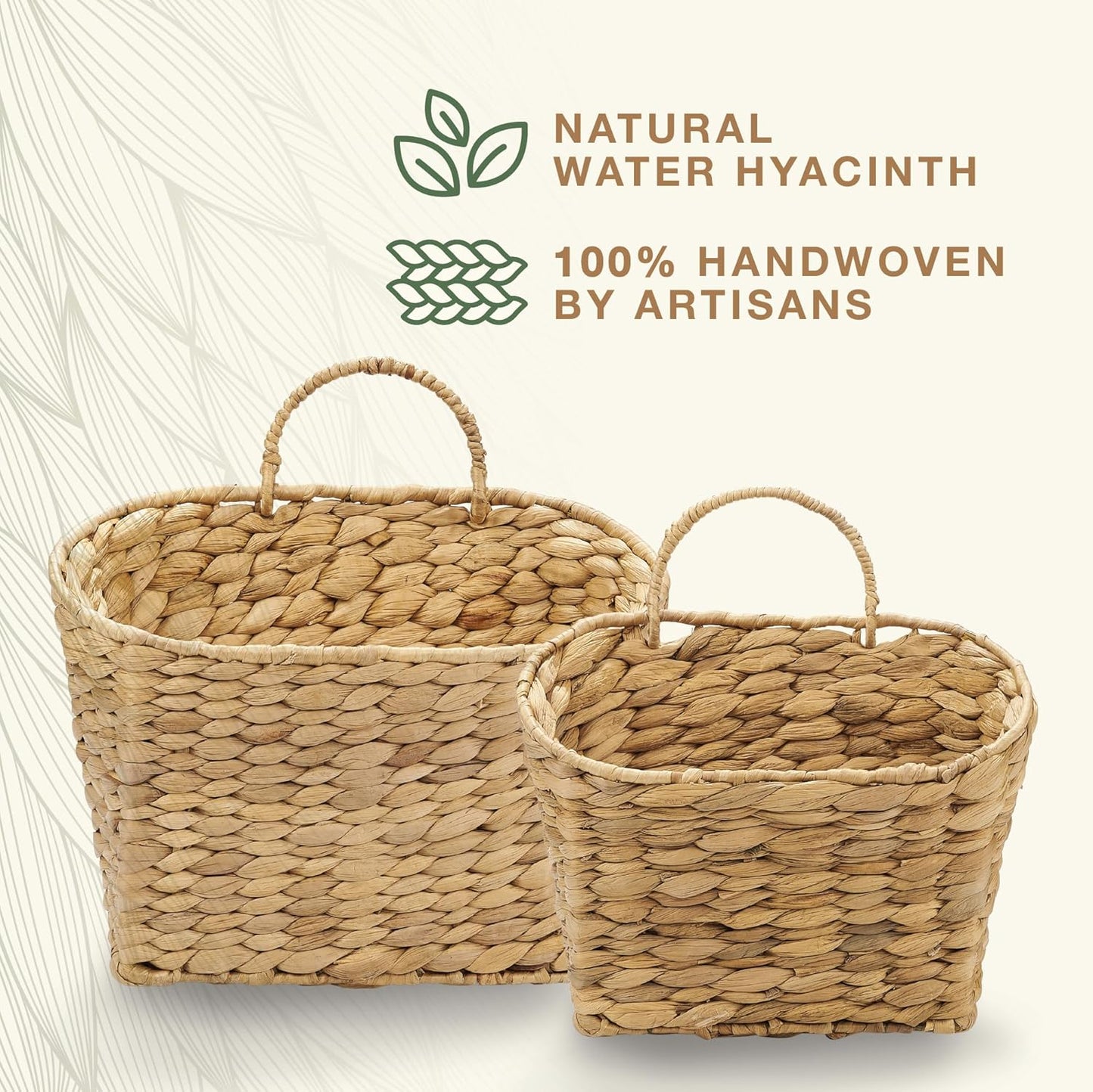 Woven Wall Baskets for Storage / Natural Water Hyacinth / Set of 2