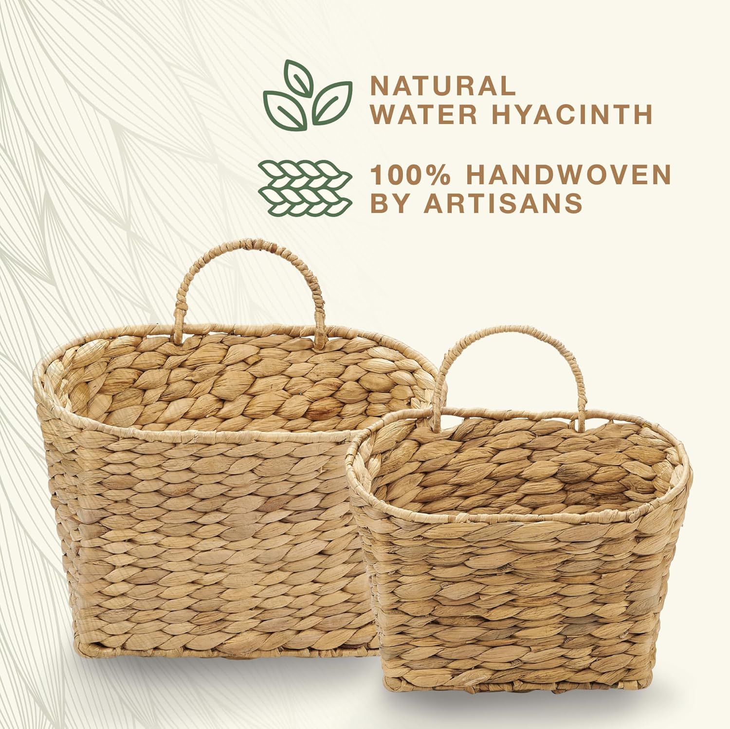 Woven Wall Baskets for Storage / Natural Water Hyacinth / Set of 2