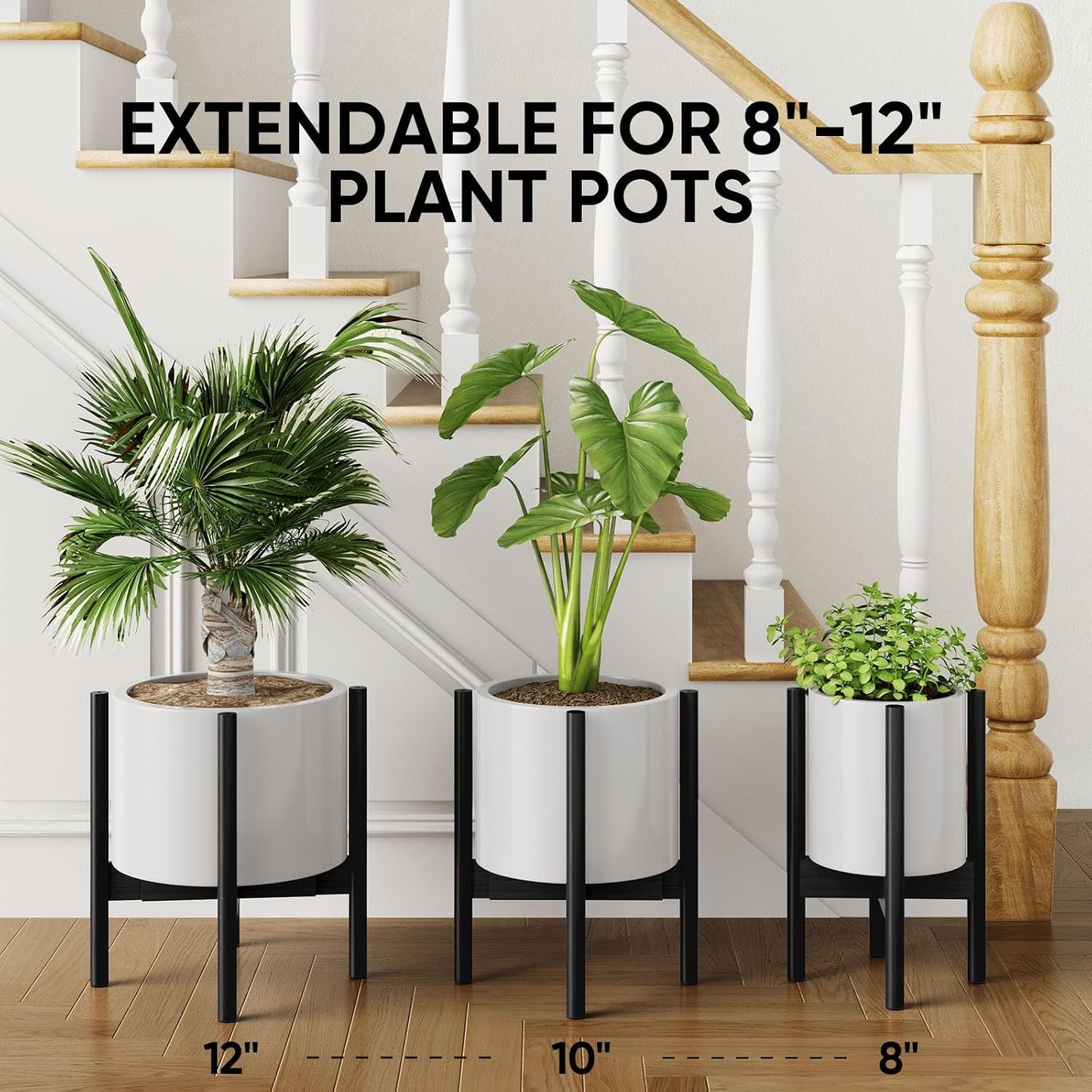 MUDEELA 2 Pack Indoor Plant Stands, 2 Tier Tall Plant Stand 30 inches, Mid Century Bamboo Plant Stand, Adjustable Width