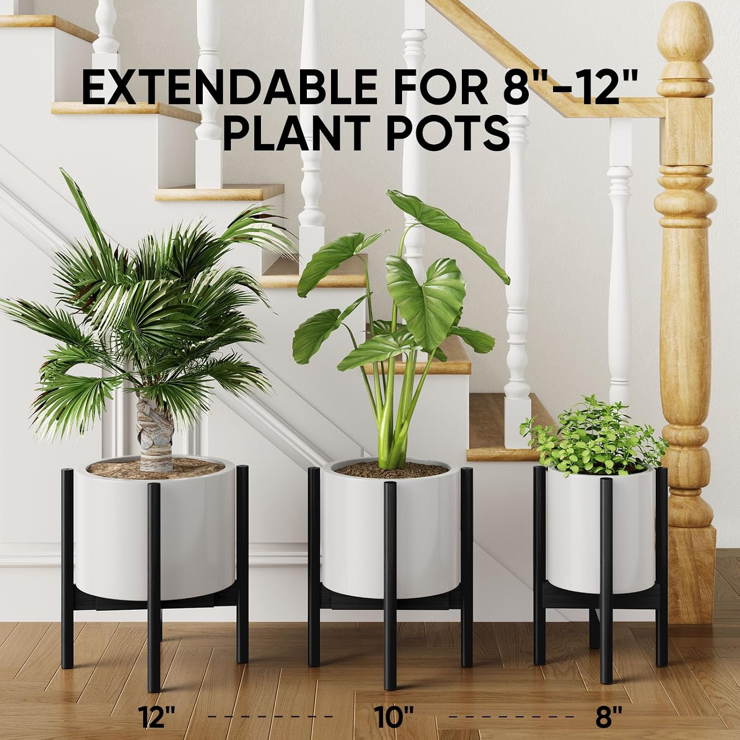 MUDEELA 2 Pack Indoor Plant Stands, 2 Tier Tall Plant Stand 30 inches, Mid Century Bamboo Plant Stand, Adjustable Width