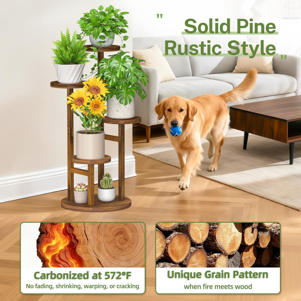 iDavosic.ly 4 Tier Wood Plant Stand Indoor Outdoor Corner Tall Shelf, Brown | Sturdy Tiered Orchid Display Rack