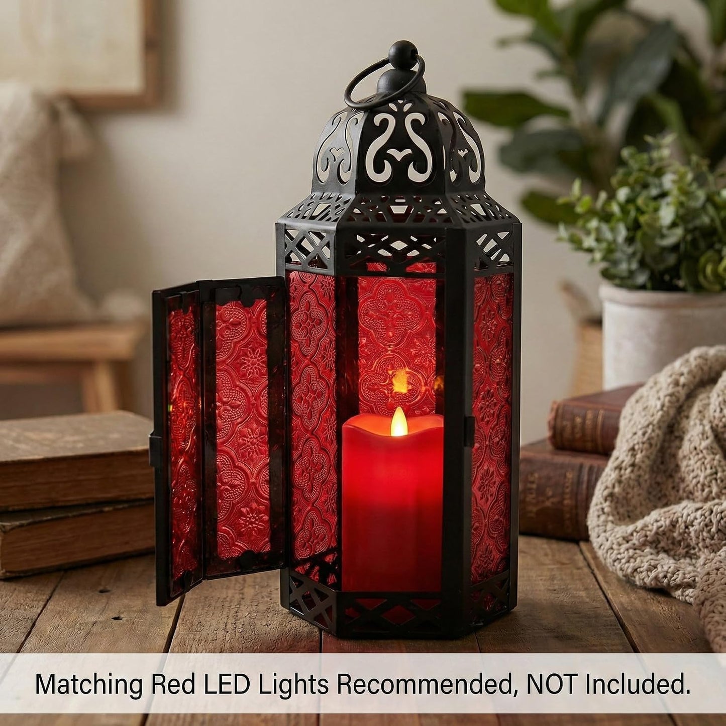 Vela Lanterns Decorative Indoor Moroccan Candle Holder, Red, M, 2-Pack | Gothic Dark Academia Decor, Whimsigoth