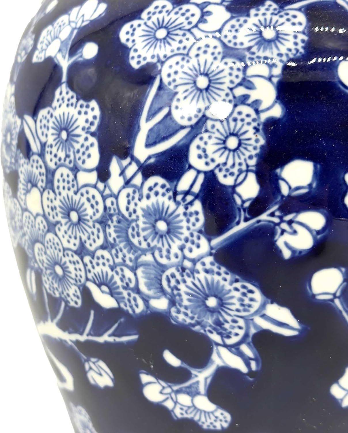 14" Dark Blue & White Cherry Blossom Floral Ceramic Porcelain / 14" Dark Blue & White Ginger Jar