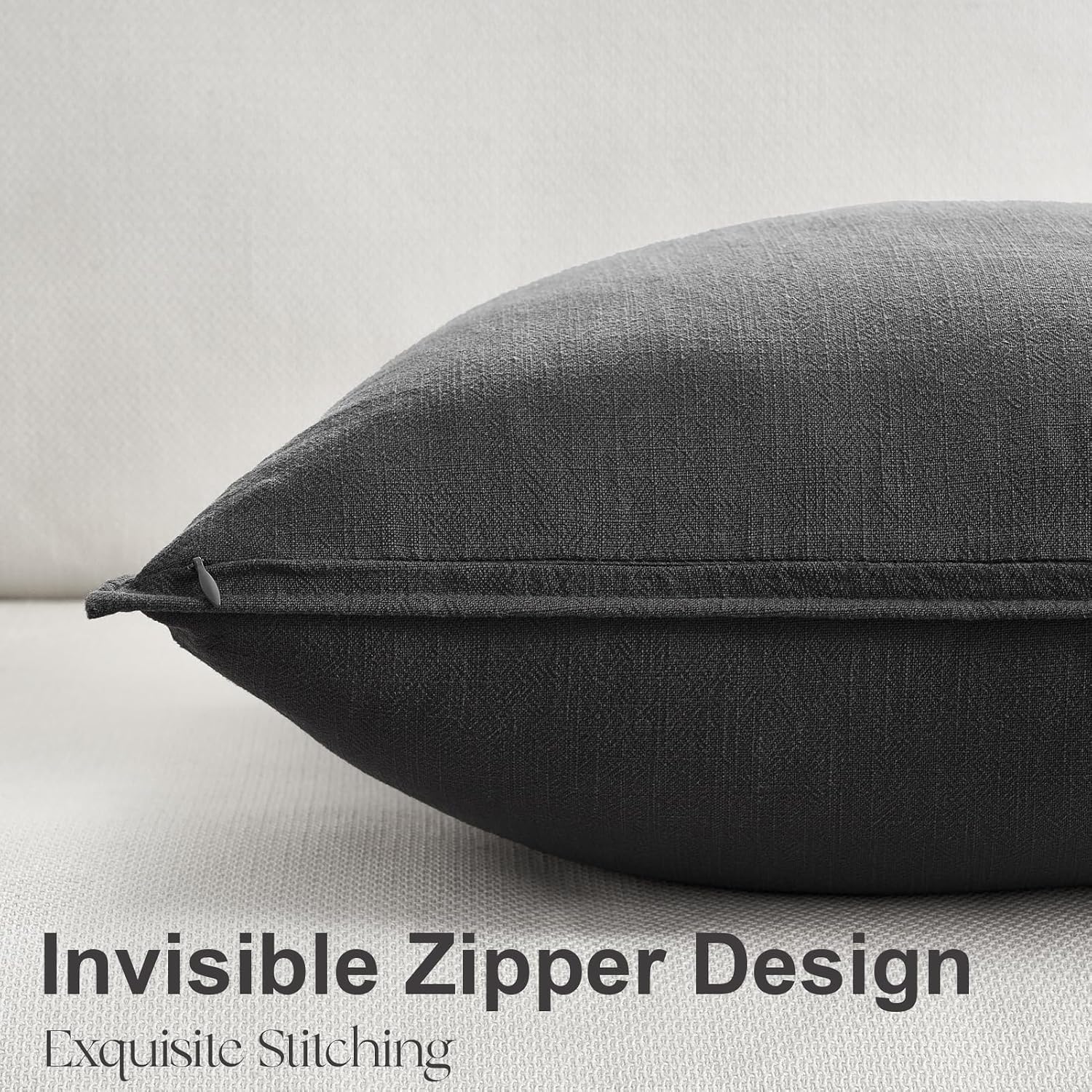 Couch Pillows Soft Linen Solid Lumbar Boho Cushion Cases / Neutral Grey / 20 x 12 / Set of 4