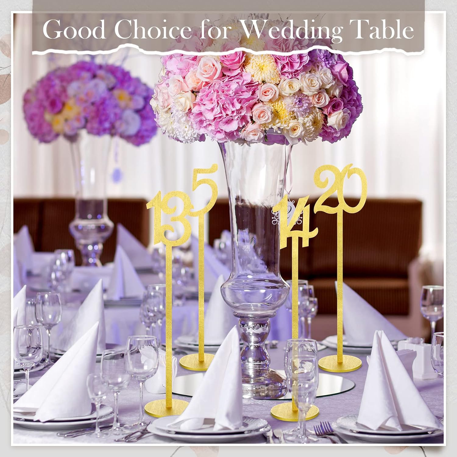 20 Pcs Table Numbers for Wedding with Holder, 1-20,Gold | Wooden Seat Numbers with Round Base Stands, Ideal for Wedding