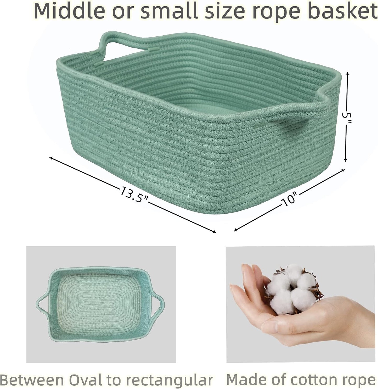 Woven Cotton Rope Storage Basket / Light Green