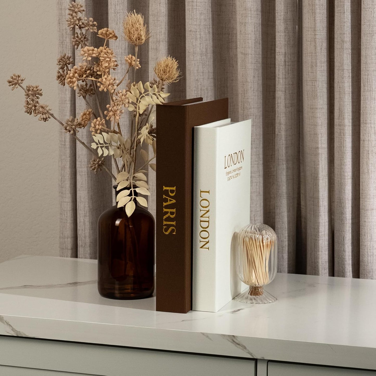 Faux Linen Book Boxes / Dark Brown/beige / Modern / Set of 2