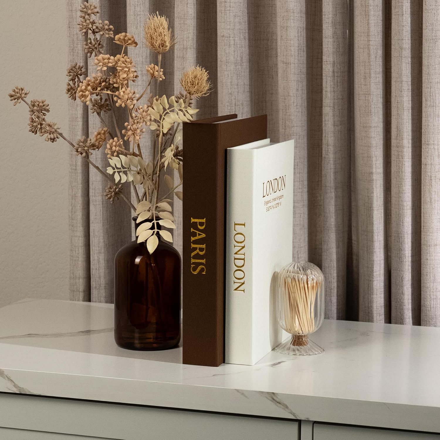 Faux Linen Book Boxes / Dark Brown/beige / Modern / Set of 2