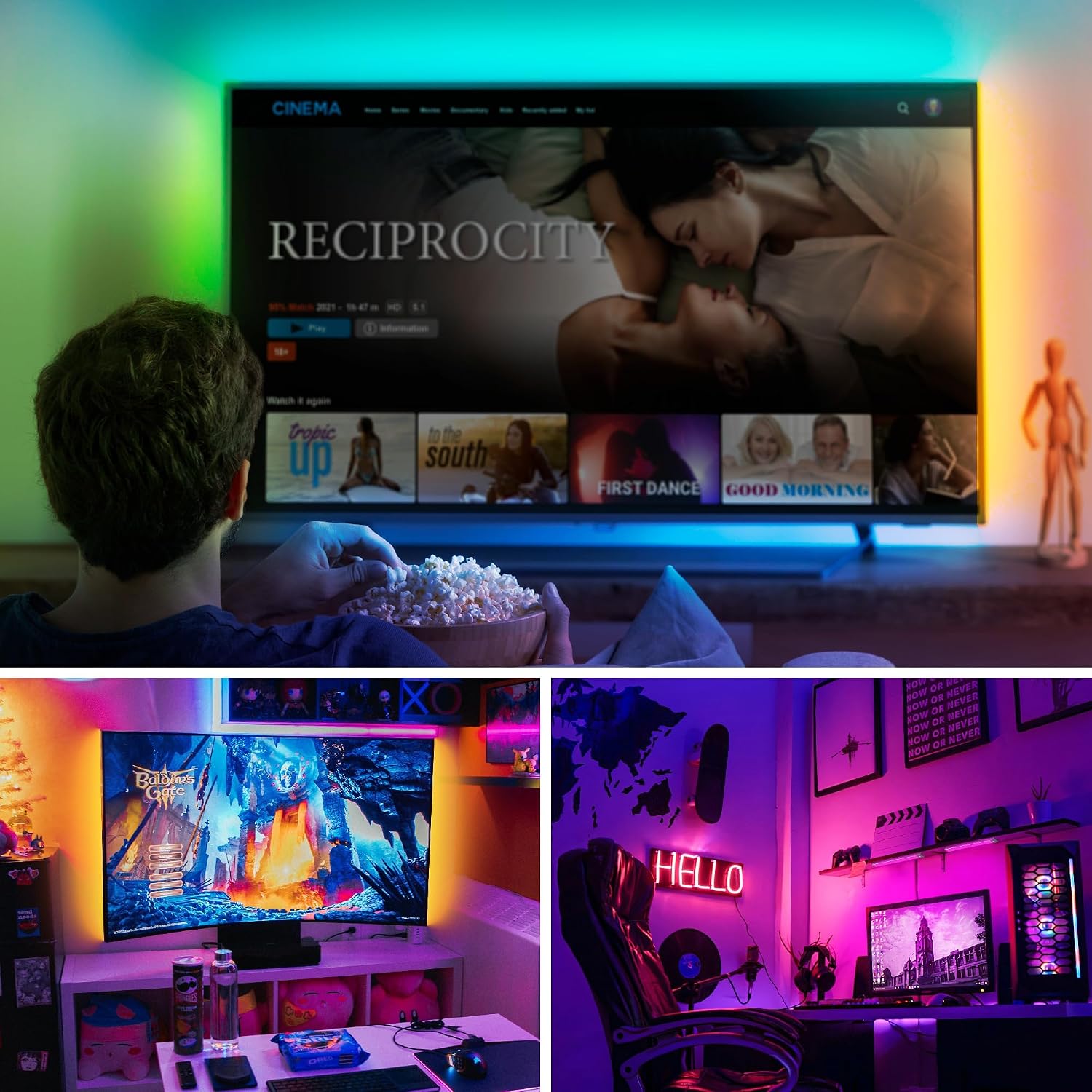 LEPOTEC 3 Pcs RGB LED Wall Lights,Wall Sconces Lamp with App Remote Control,Gaming Light Bar,Under Cabinet Lighting