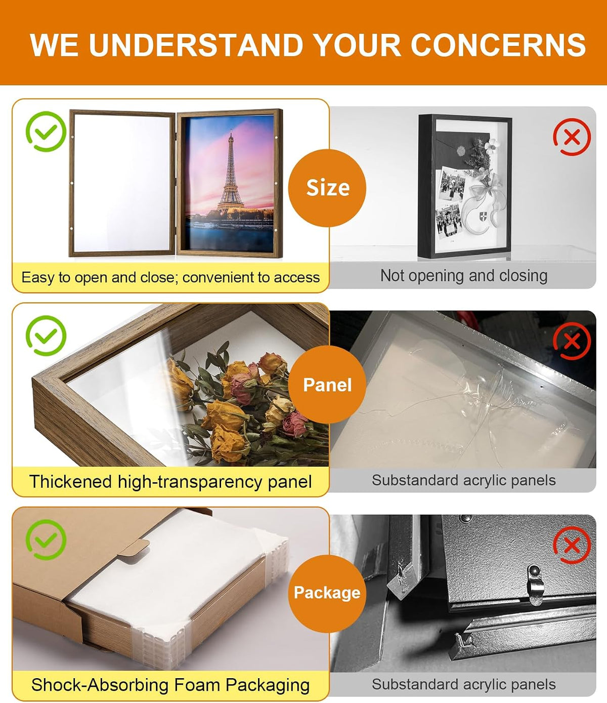 12x16 Brown Deep Shadow Box Picture Frame with Polished Plexiglass | Large Shadow Box Display Case with Push Pins,and