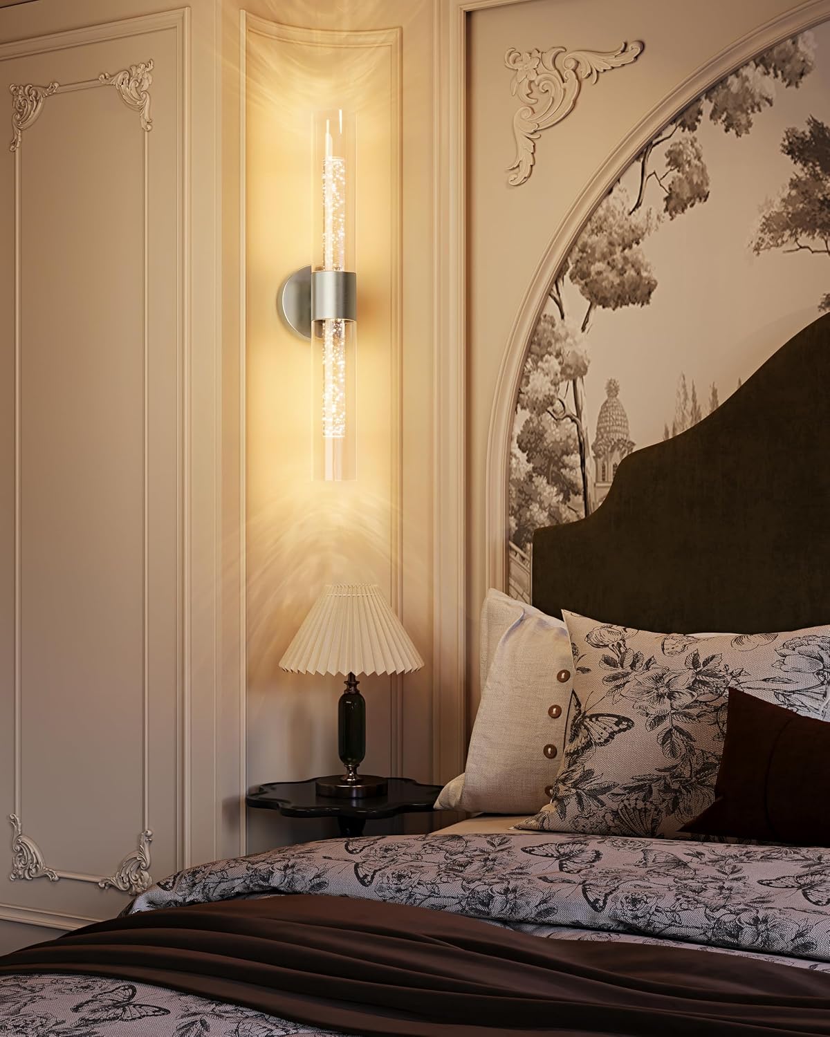 Nickel Wall Sconces Battery Operated with Remote Control, 21.5 Inch 3CCT | Rechargeable Wall Sconce with Timer