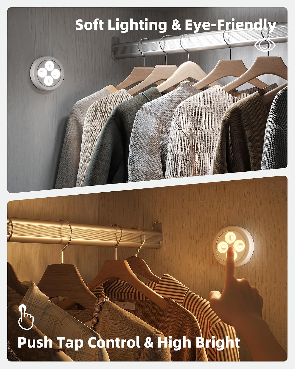 EZVALO LED Puck Lights with Charging Station, Rechargeable Stick On Tap Lights, Wireless Closet Light, 3 Color Temps
