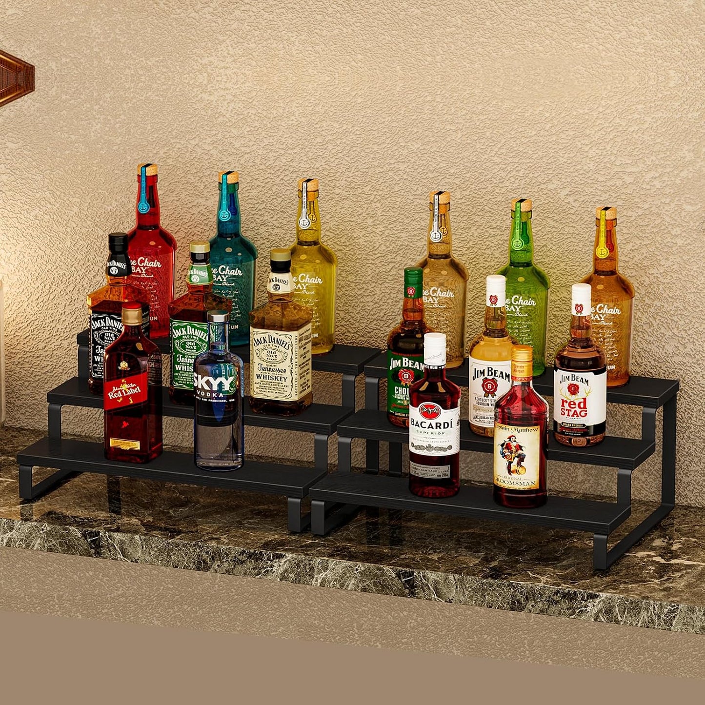 Giikin 3 Tier Spice Rack, Set of 2 Wooden Spice Rack for Countertop, Cabinet Organizer Shelf Kitchen Counter Storage