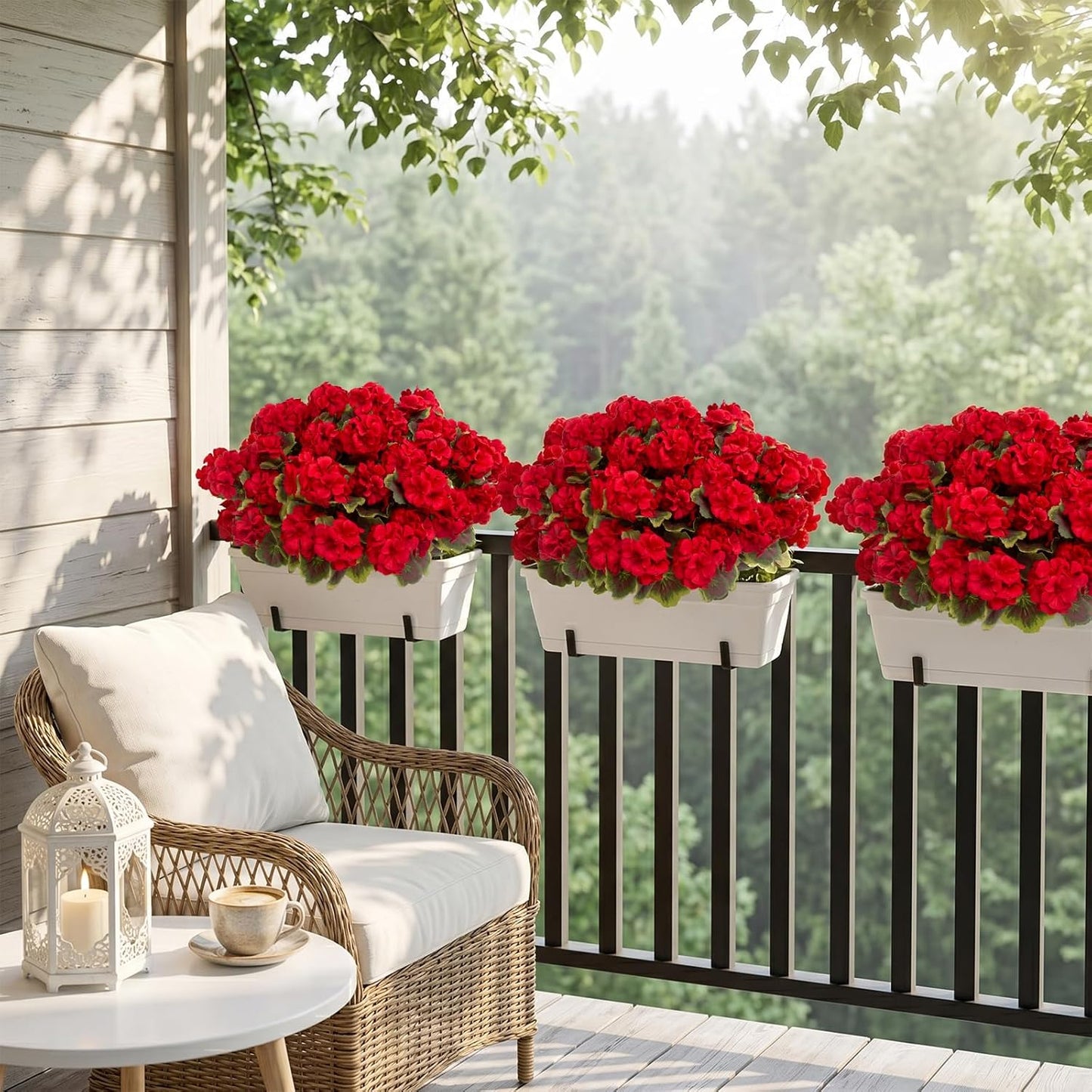 Artificial Geranium Plant Realistic Silk Flowers for Outside UV Resistant Faux / Red / Set of 8