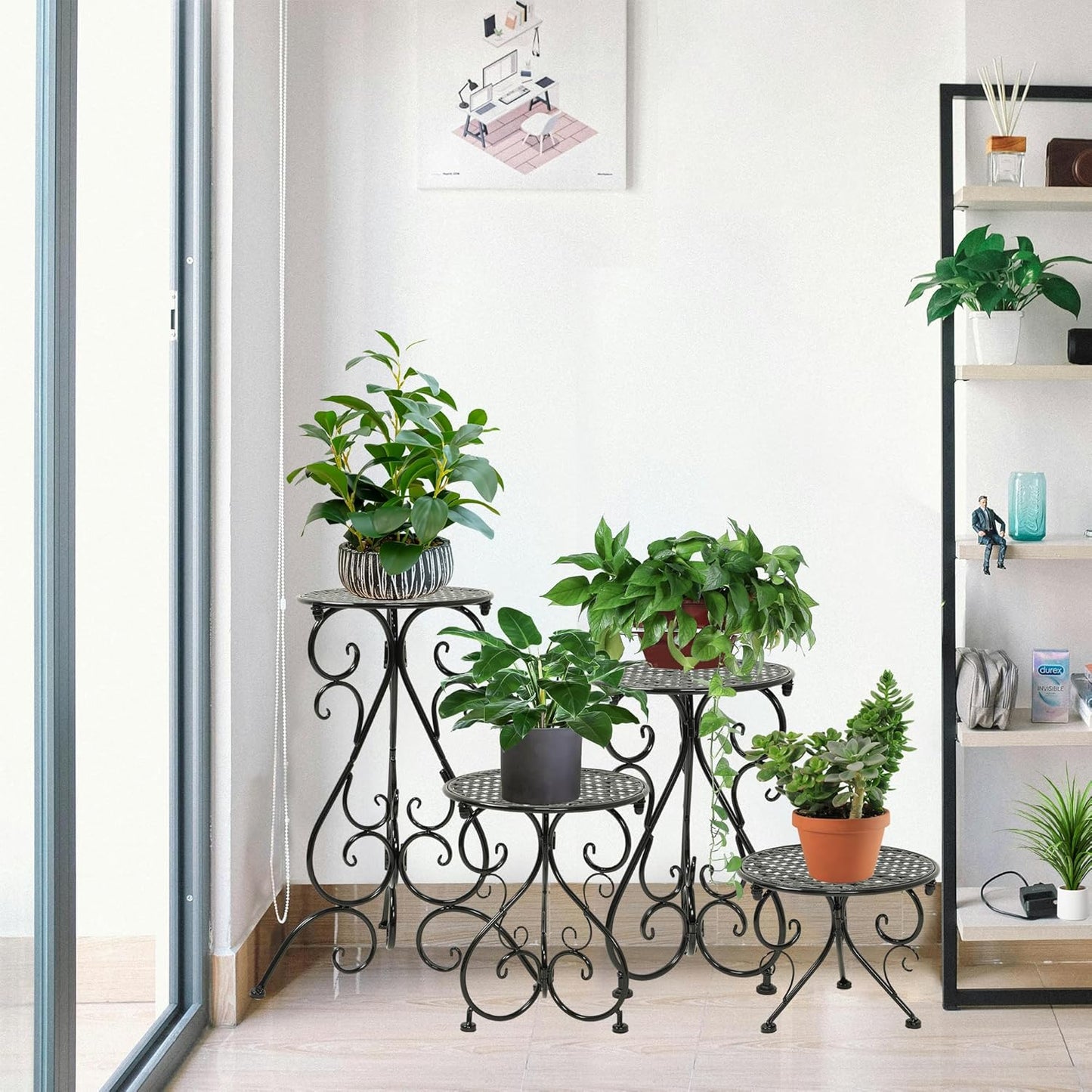NAKUPE 4-Pack Metal Plant Stand for Indoor Outdoor, Heavy Duty Flower Pot Stands for Multiple Plants, Rustproof Iron