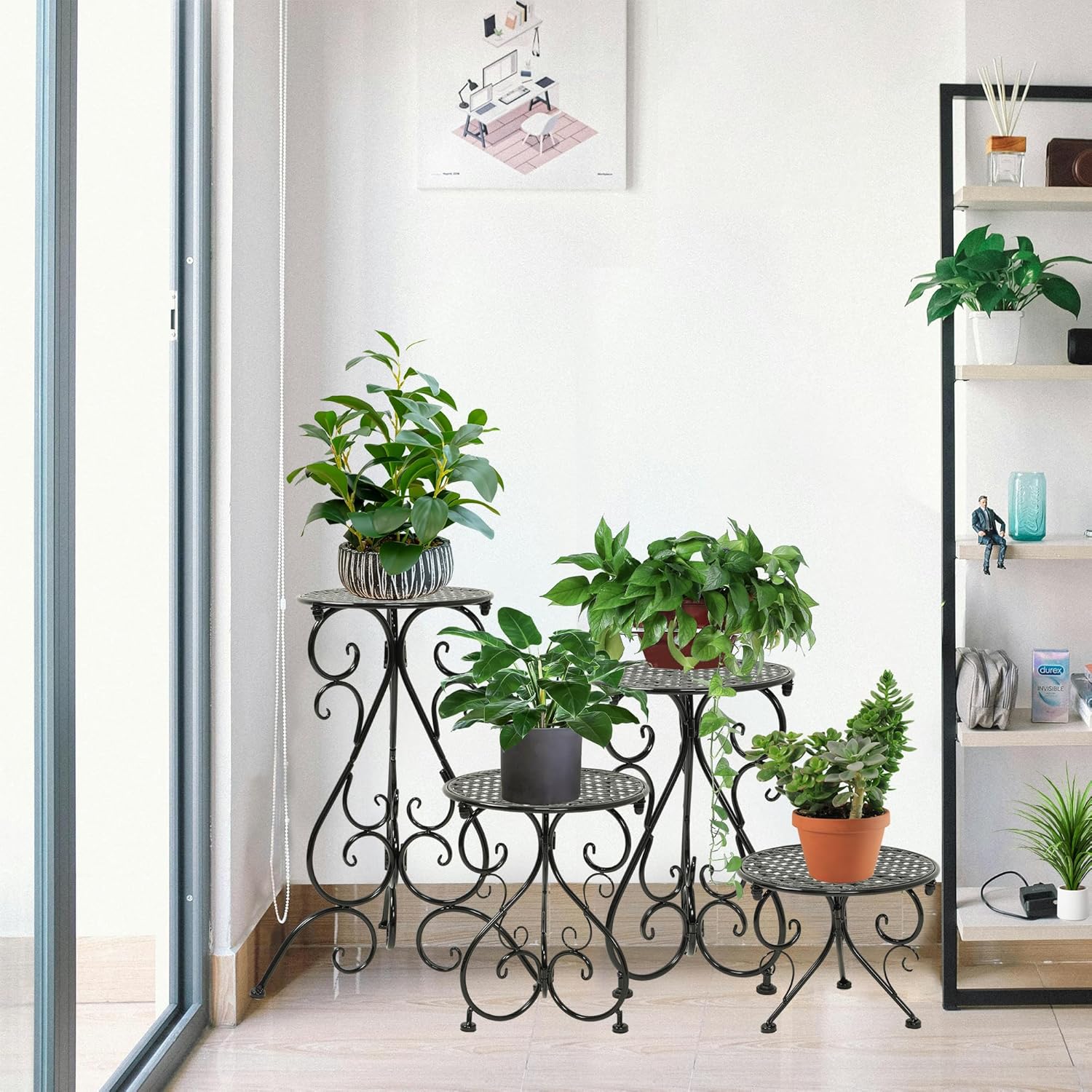 NAKUPE 4-Pack Metal Plant Stand for Indoor Outdoor, Heavy Duty Flower Pot Stands for Multiple Plants, Rustproof Iron