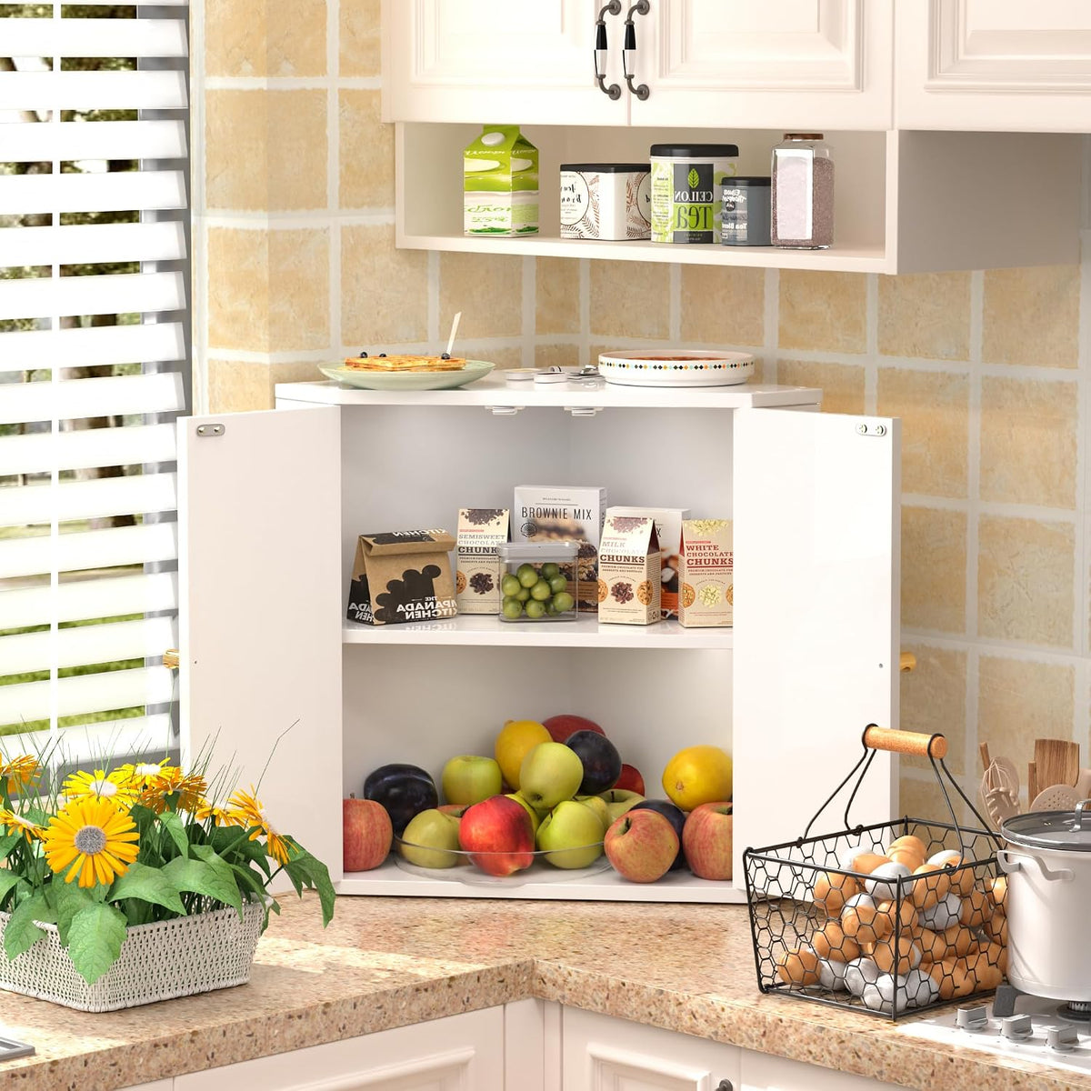 Corner Bread Box for Kitchen Countertop, Large Bread Storage Container, Double Layer Breadbox for Homemade Bread
