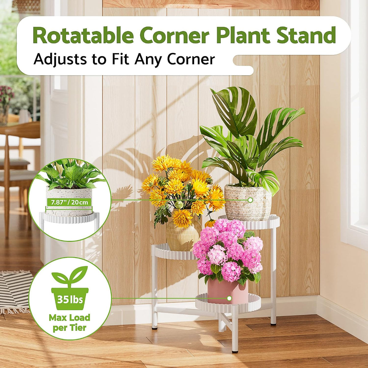 3 Tiered Tall Plant Stand Indoor Outdoor, Metral Flodable Plant Stand for Corner Display Rack Shelf, Multi-Tier Folding