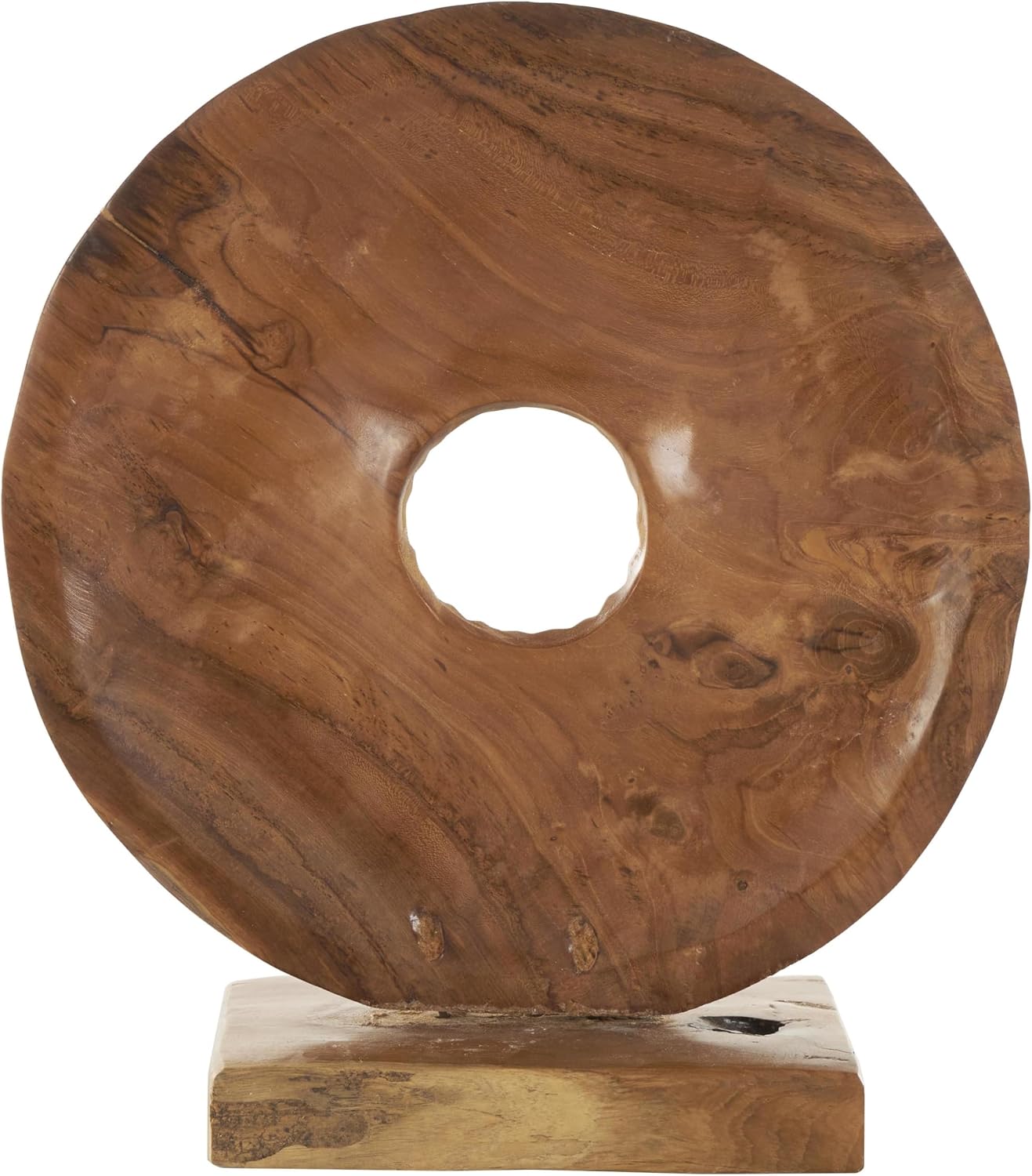 Teak Wood Abstract Handmade Decorative Sculpture Dimensional Circular Home Decor / 16 x 5 x 17
