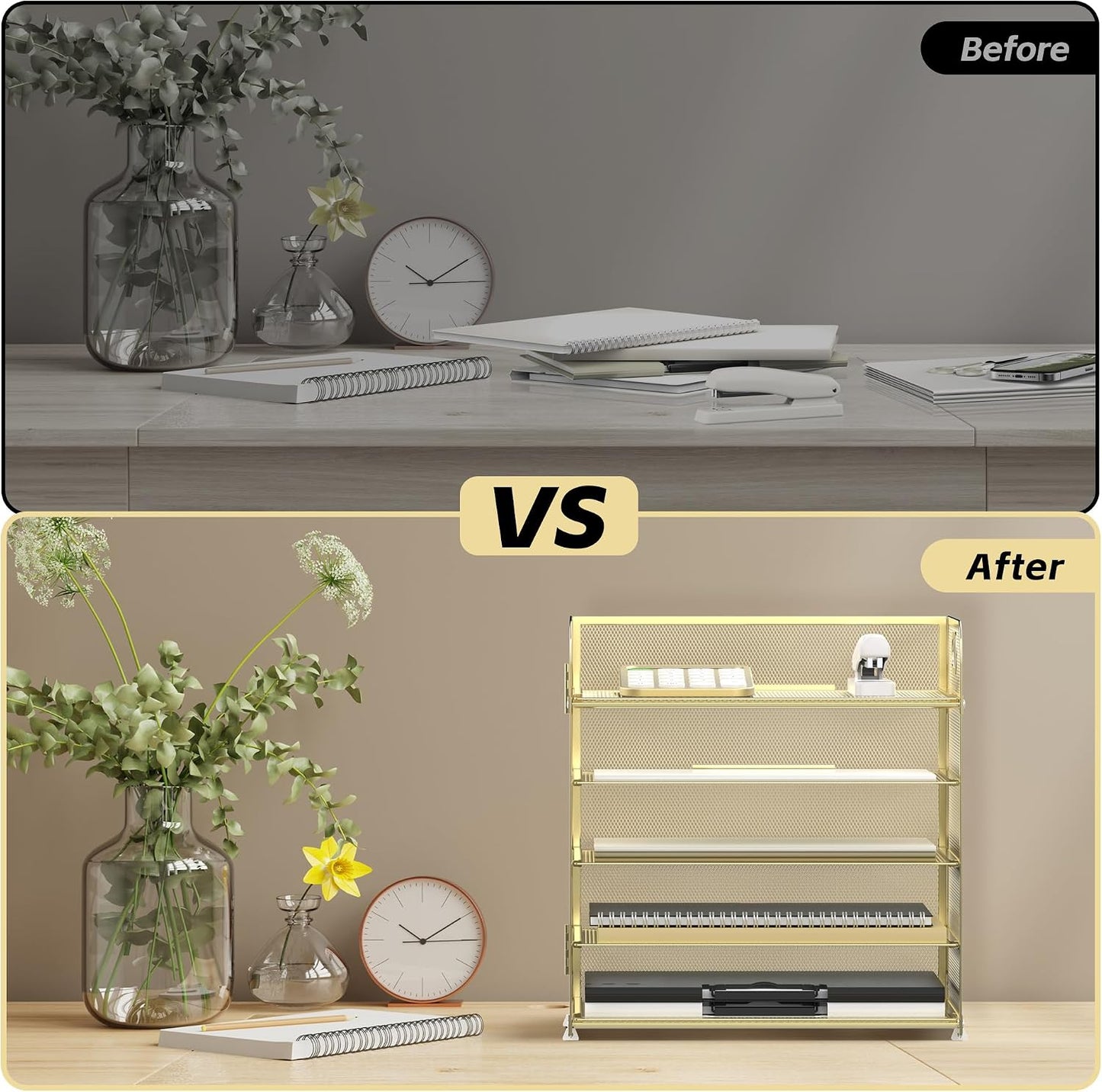 5 Trays Paper Organizer Letter Tray with Handle-Mesh Desk File Organizer, Paper Sorter Desk Organizer for Office, Home