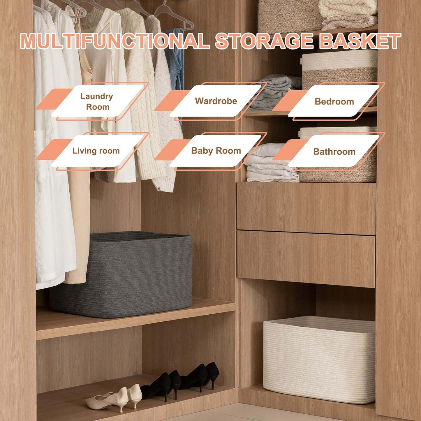 Storage Basket / Blanket Basket / Dark Grey / 22 x 17 x 12