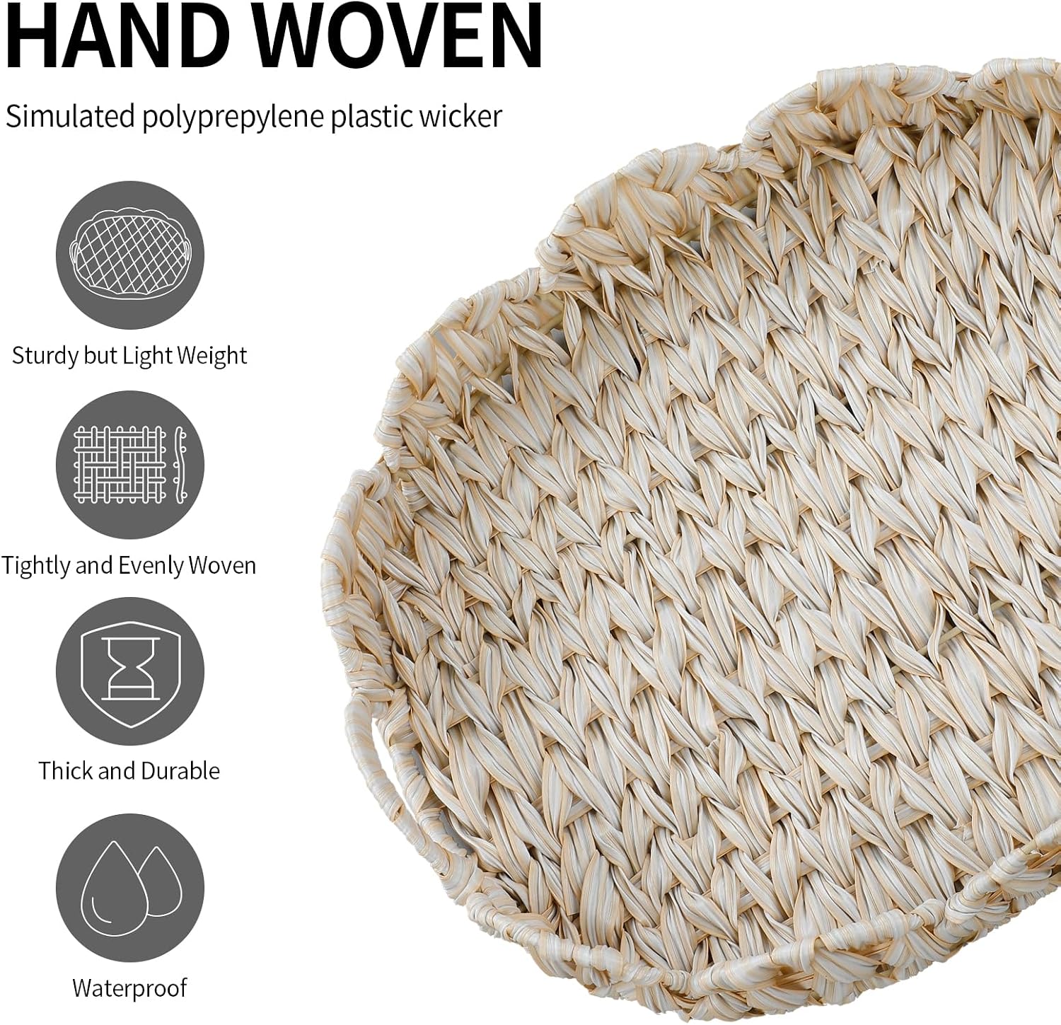 Round Wicker Tray / Milky White / 16.5 Inch