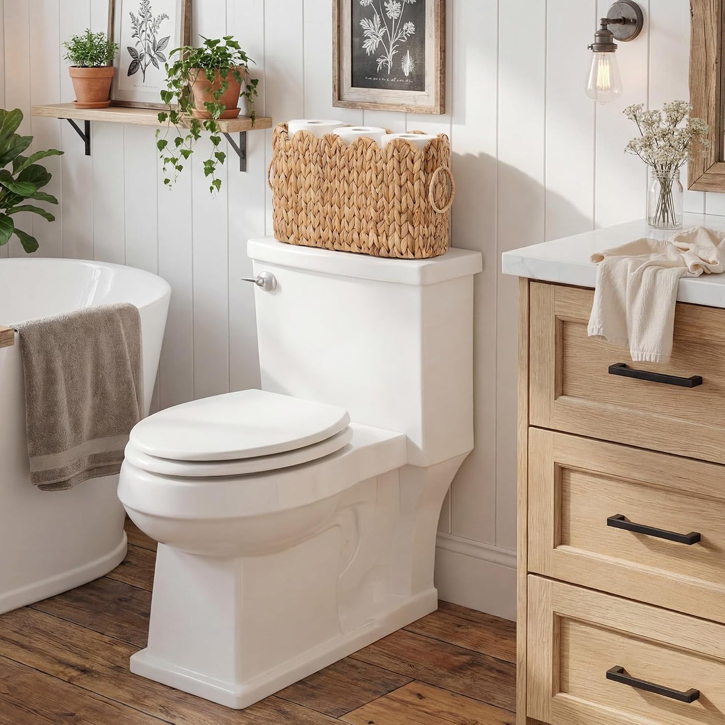 Scalloped Bathroom Toilet Paper Storage Holder / Natural / No Lid, Scalloped