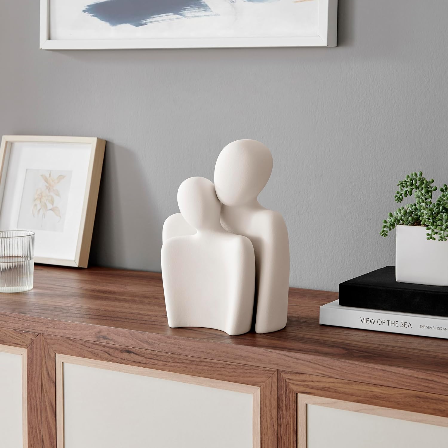 . Hans Abstract Nesting Two Piece Couple Decorative Accent Matte Ceramic Sculpture Figure / Cream
