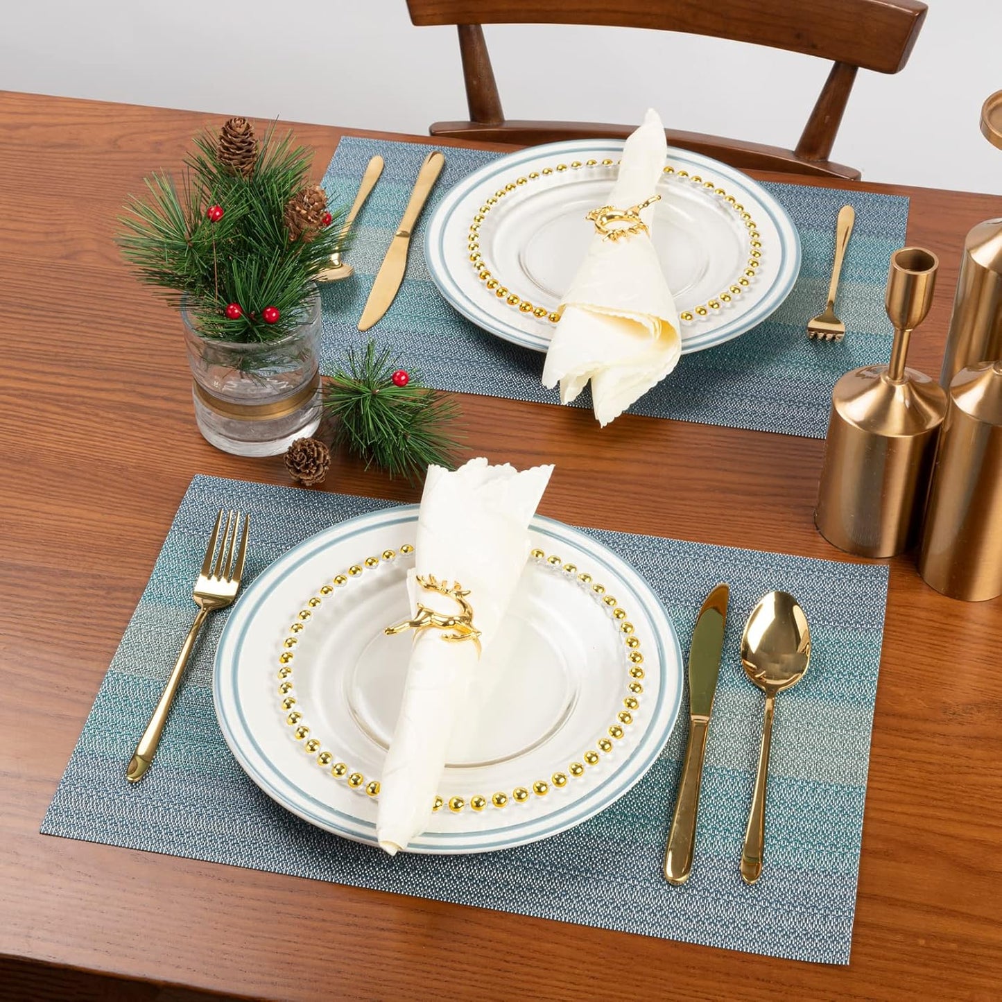 Winknowl Placemats, Set of 8 Heat Resistant Stain Resistant Woven Vinyl Insulation Placemats, Durable Washable Elegant