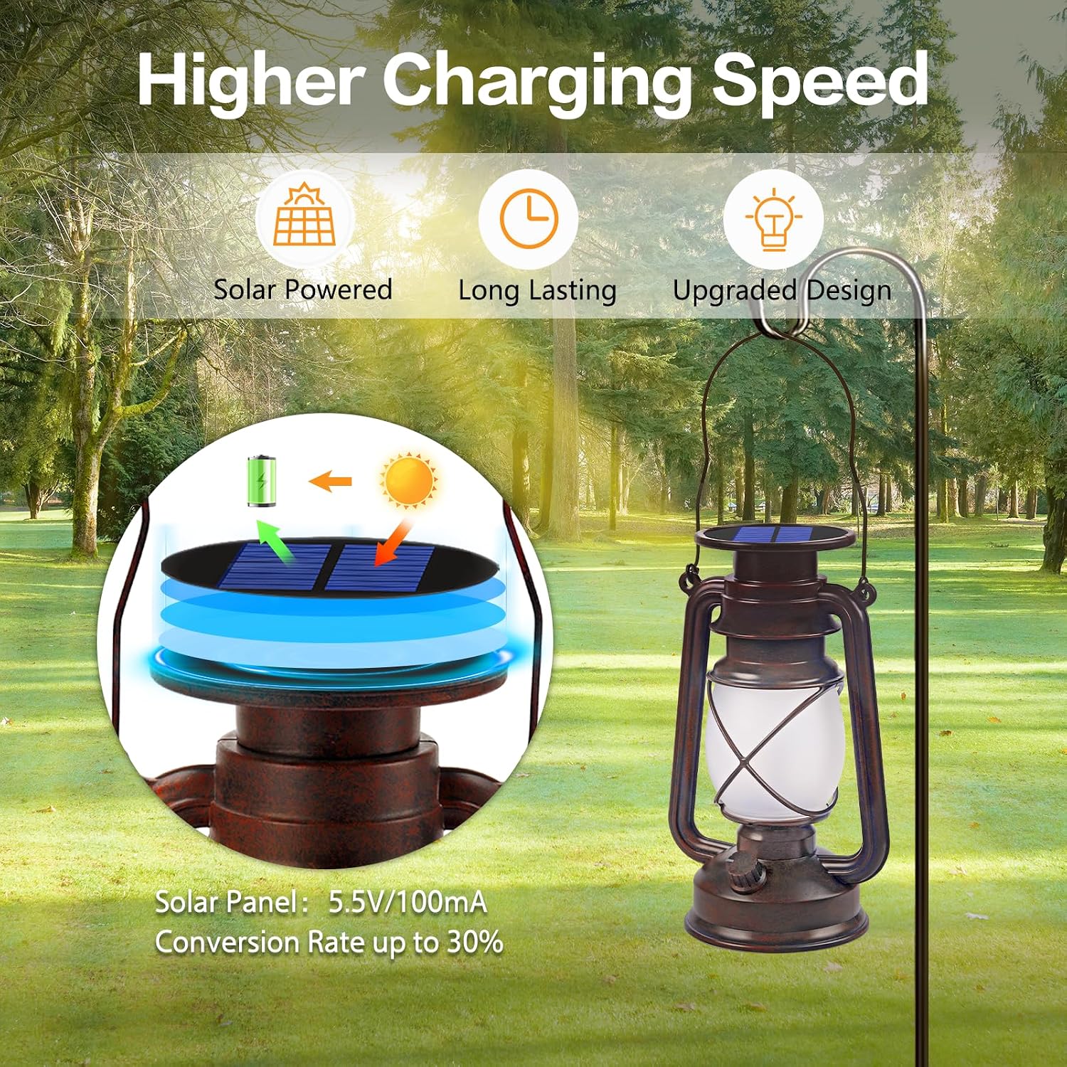 Solar Lanterns Outdoor Waterproof, 2 Pack Bronze Flickering Flame Lights | Vintage LED Hanging Lantern, Outdoor