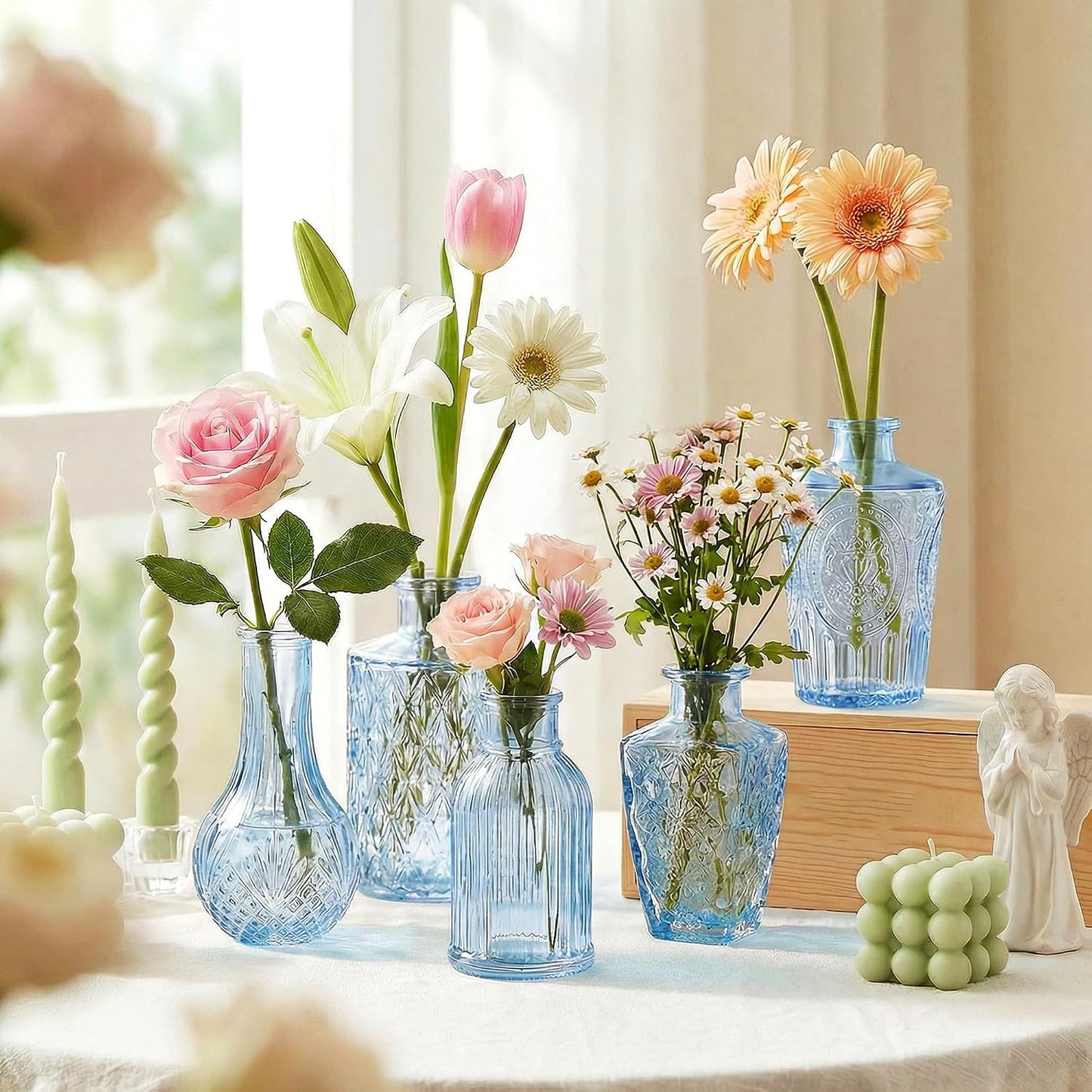 Glass Bud Vases in Bulk / Blue / Set of 5