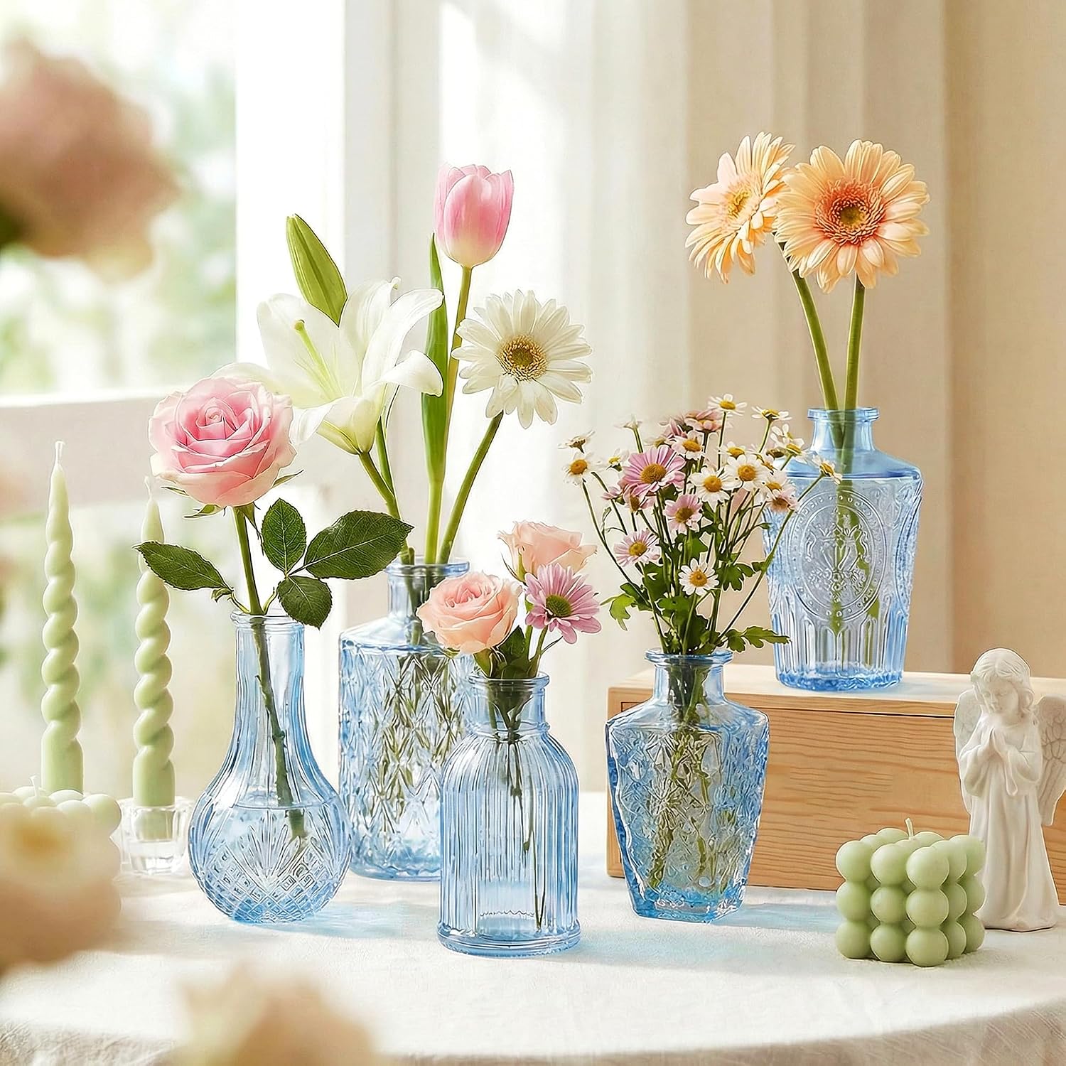 Glass Bud Vases in Bulk / Blue / Set of 5