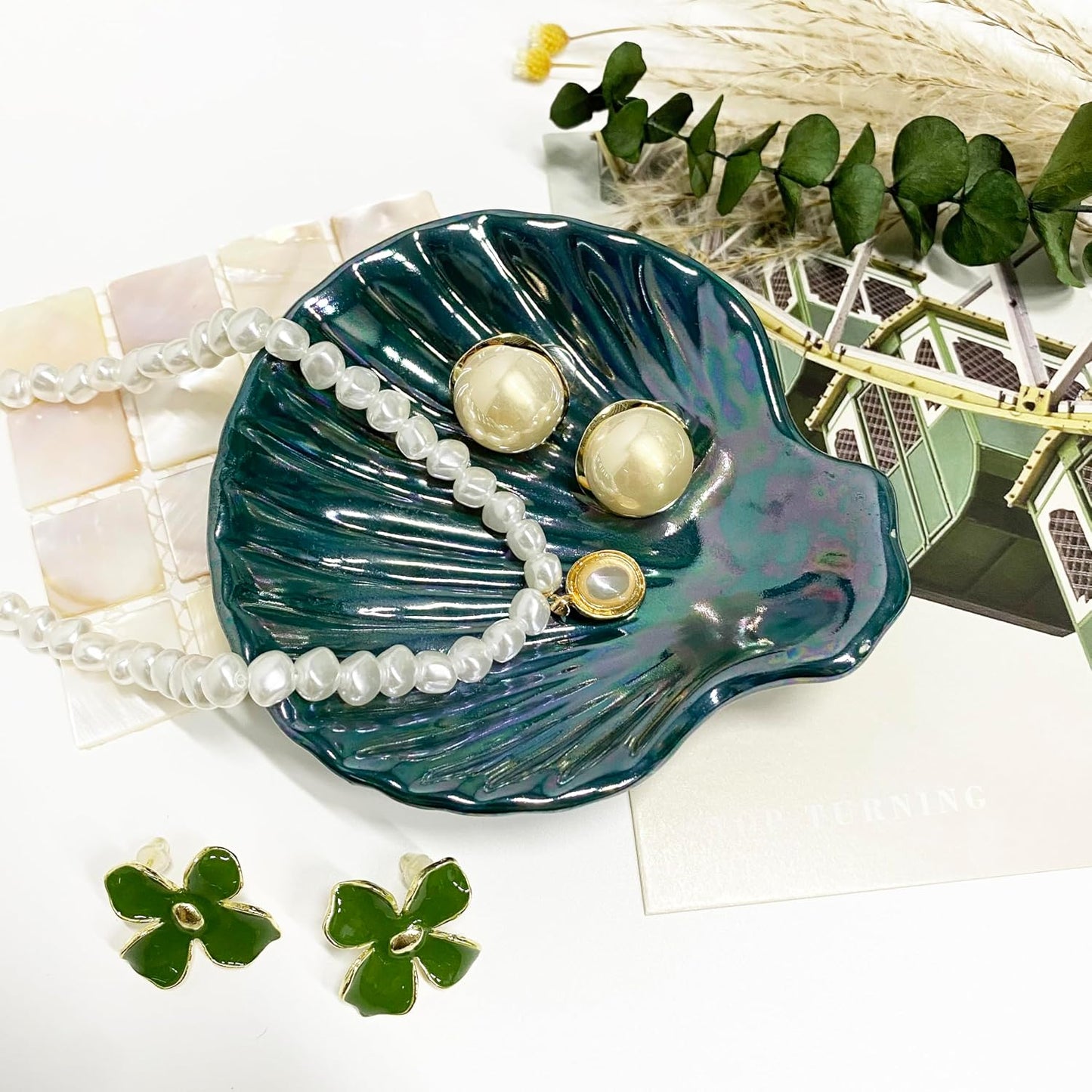 Ceramic Ring Holder Dish for Earrings Necklace / Deep Teal