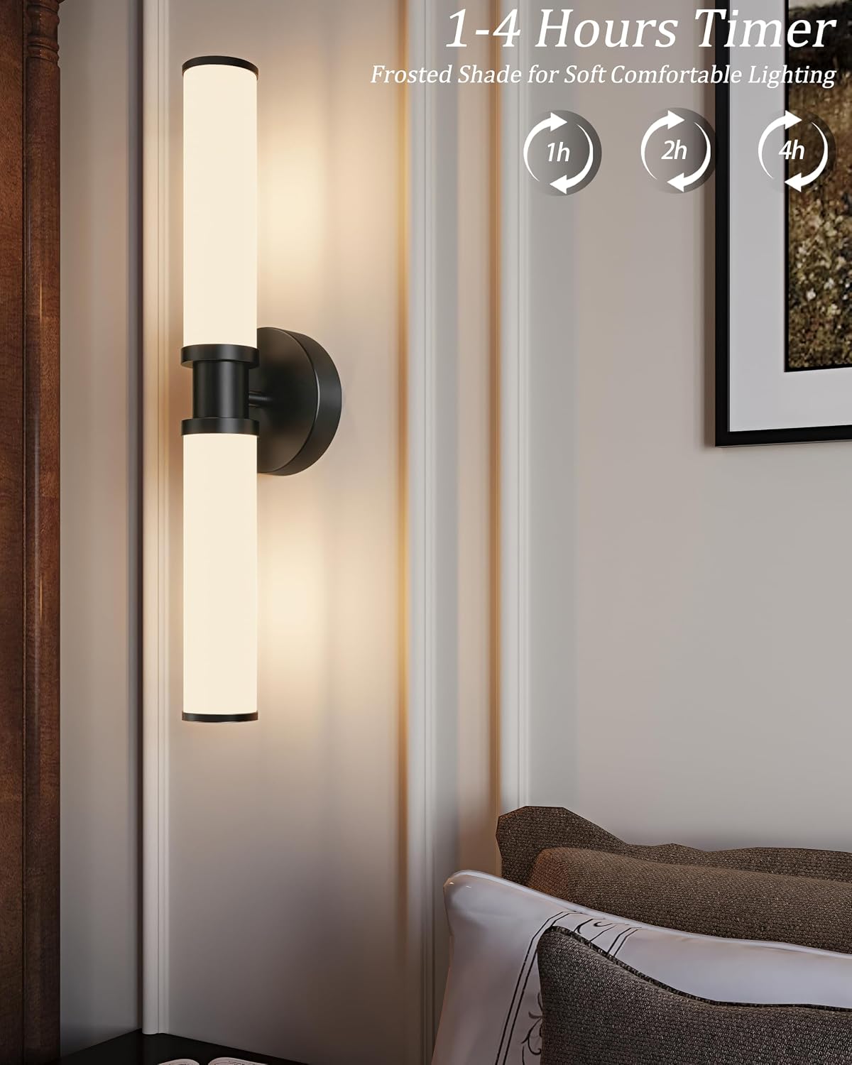 Rayogale Black Rechargeable Battery Operated Wall Sconces with Remote | White Glass Wireless Wall Lights Set of 2 with