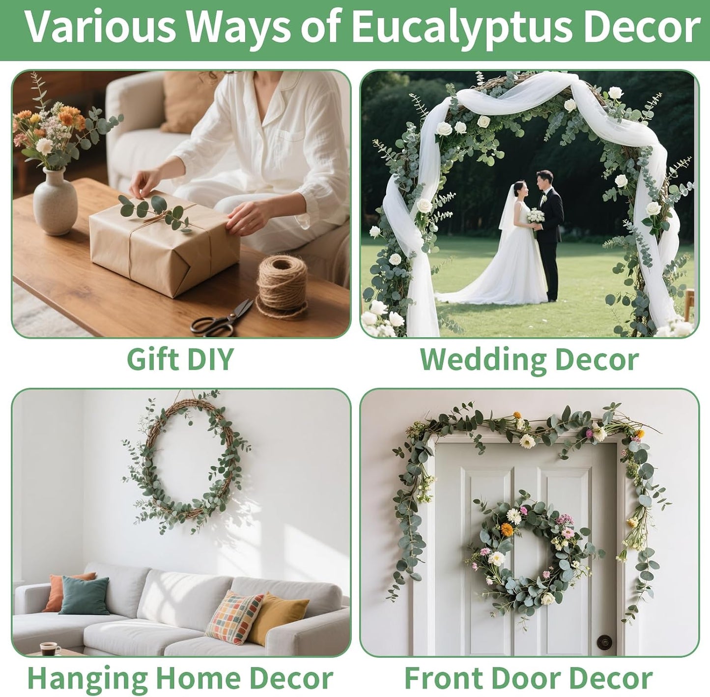 17'' Real Eucalyptus Stems 100% Fresh Leaves Hanging / Dried Eucalyptus Bundle / Natural / Set of 12
