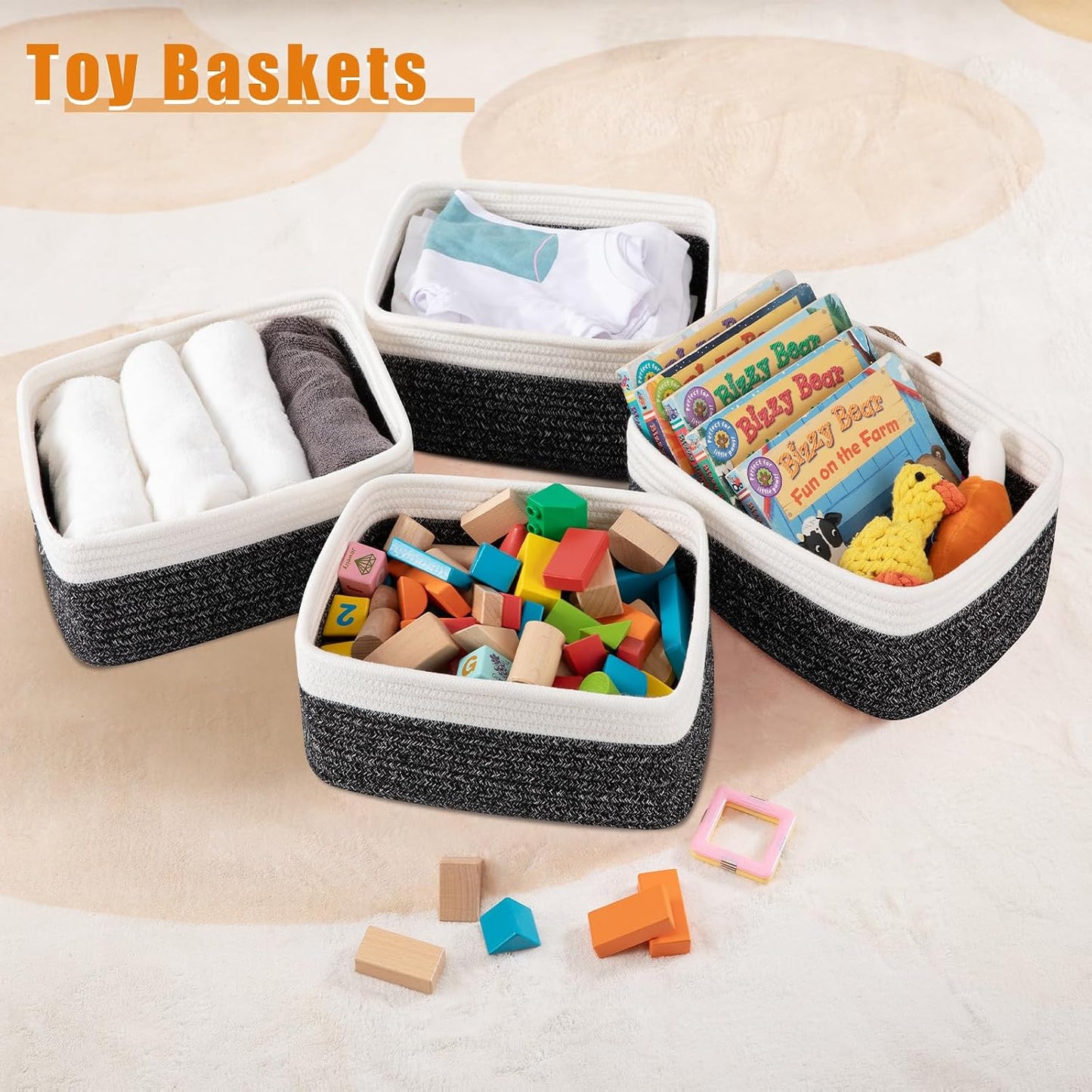 Small Bins / Organizer Baskets / Black/white / 11.8"*7.8"*4.7 / Set of 4